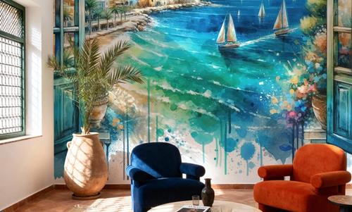 Mediterranean Coastline through Open Window