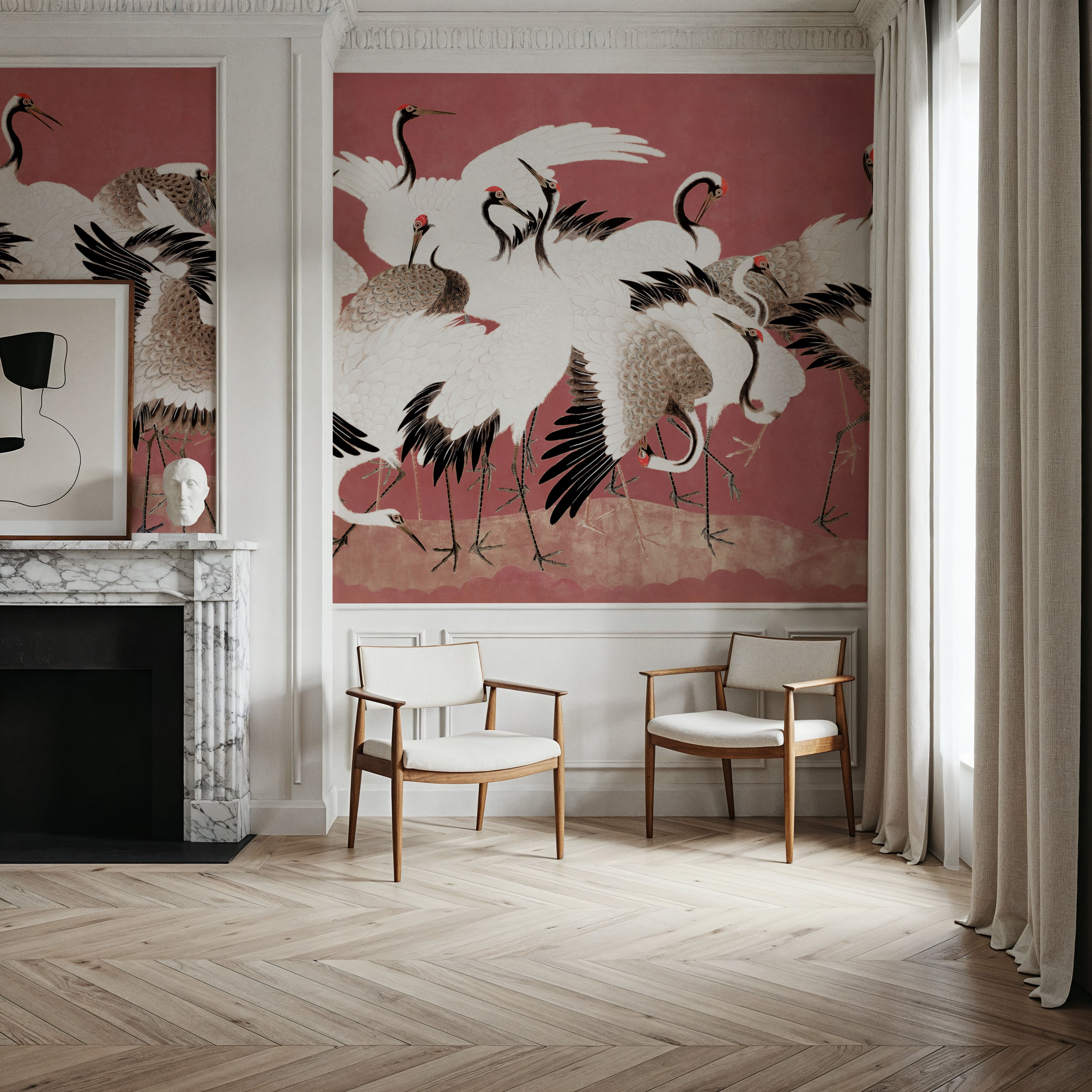 Japanese Flock of Cranes, Coral Blush