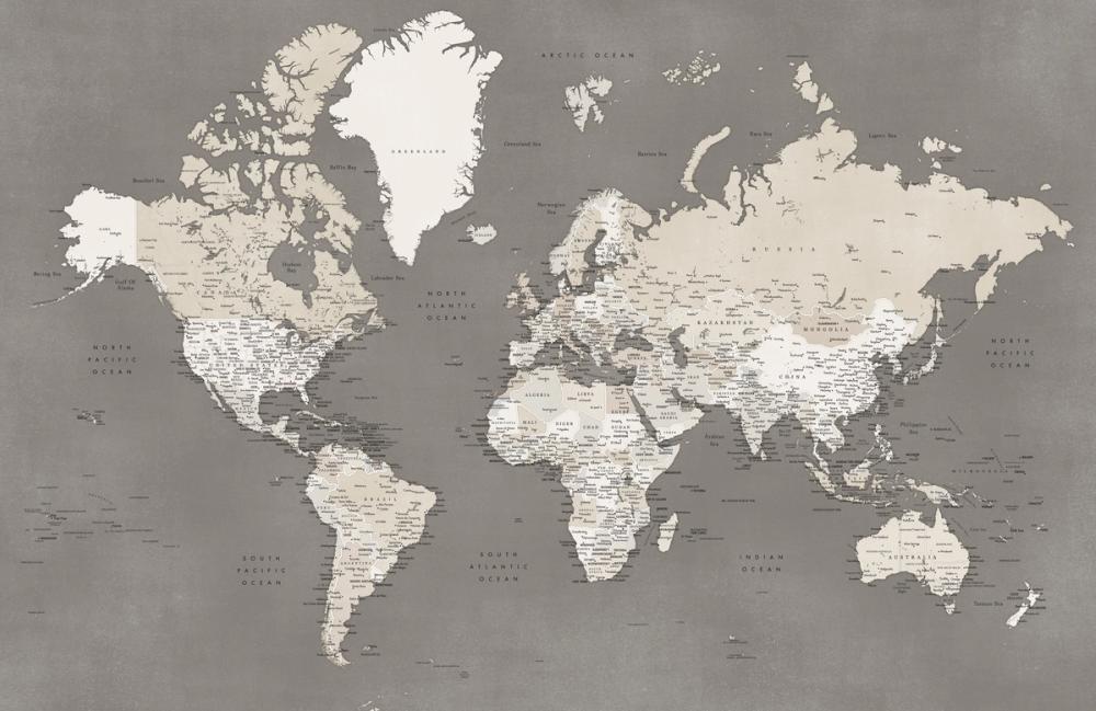 World Map Cities - Earthy