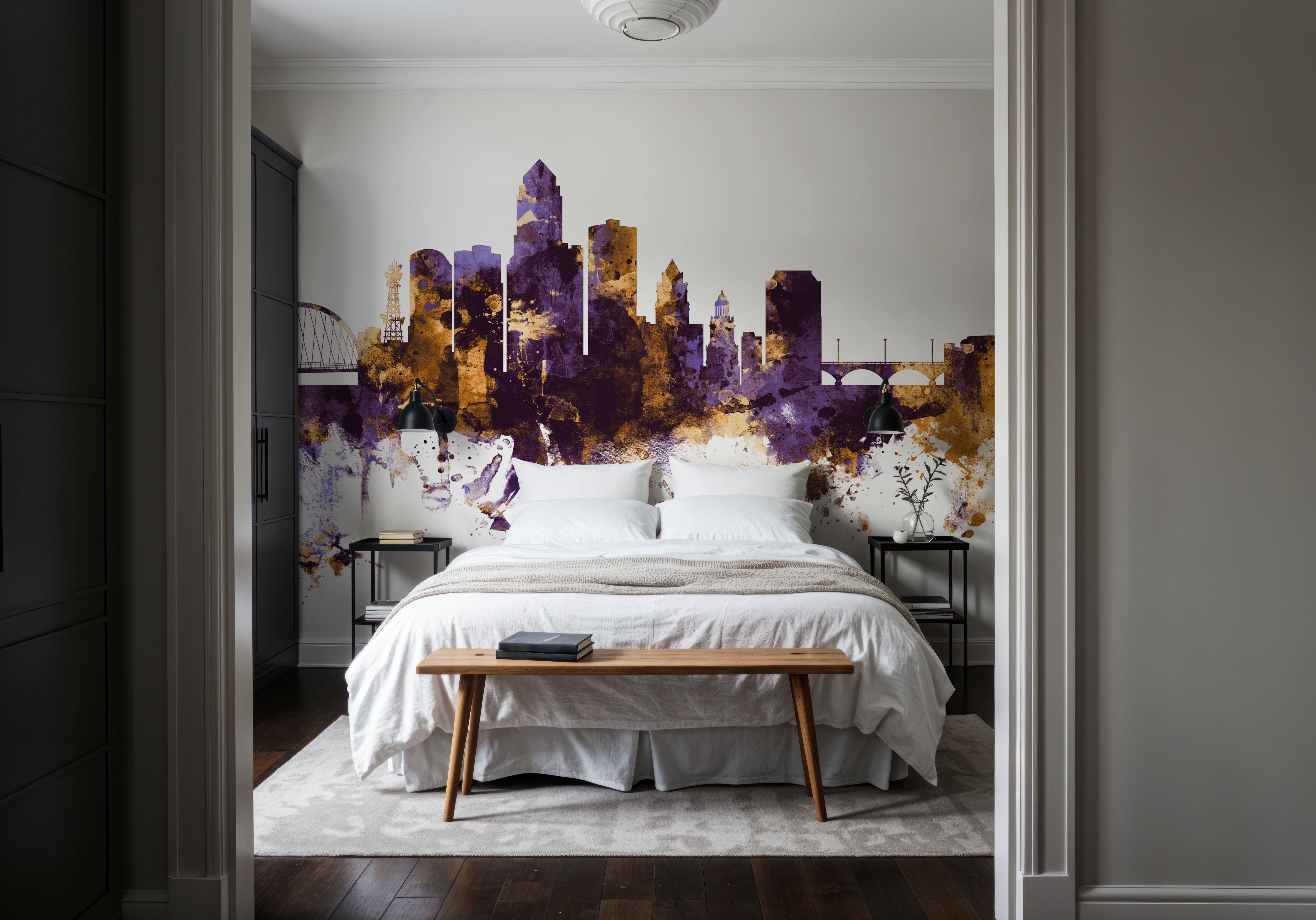 Des Moines Iowa Skyline Purple & Gold