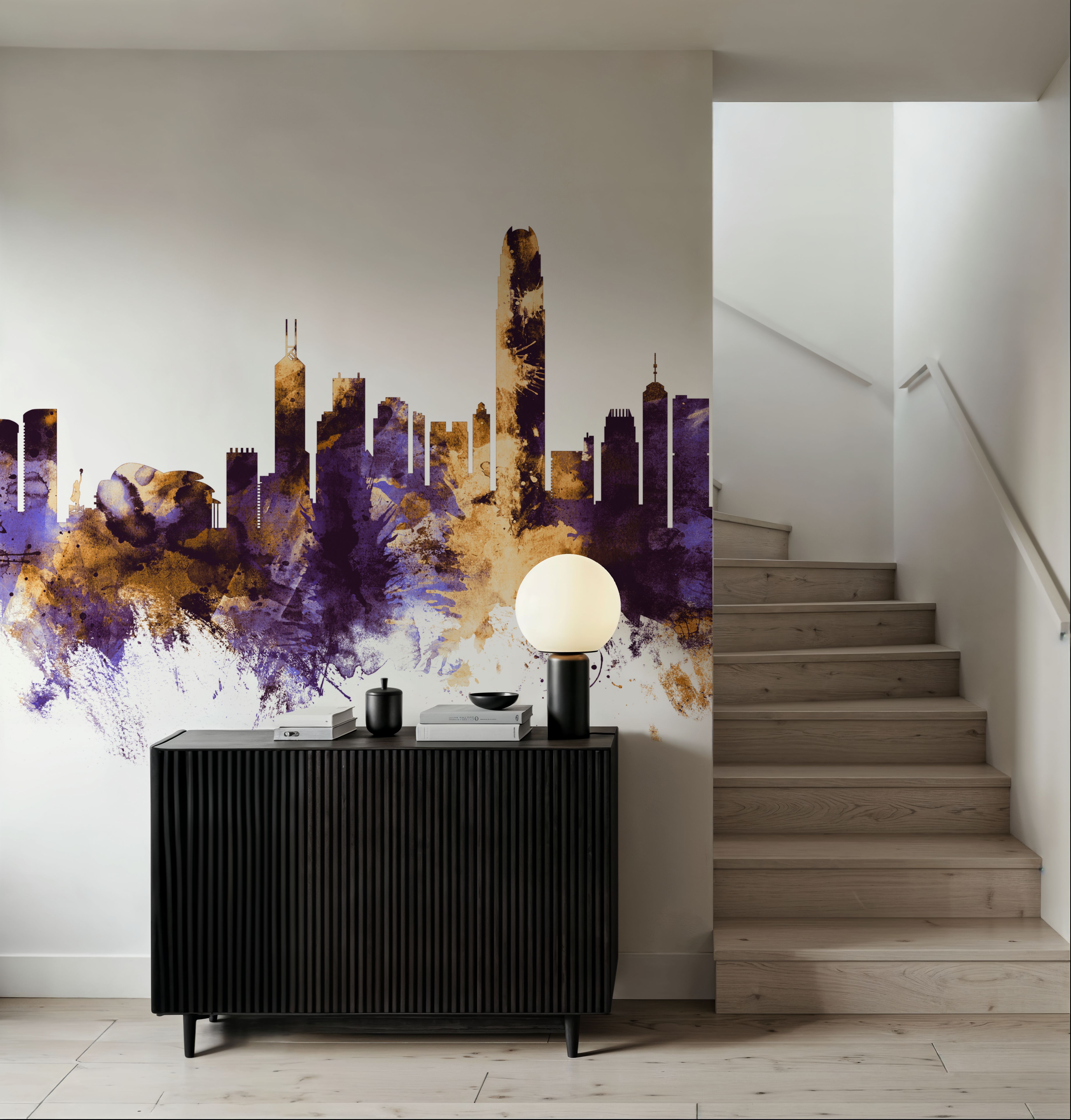 Hong Kong Skyline Purple & Gold