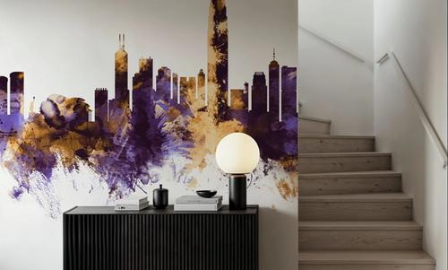 Hong Kong Skyline Purple & Gold
