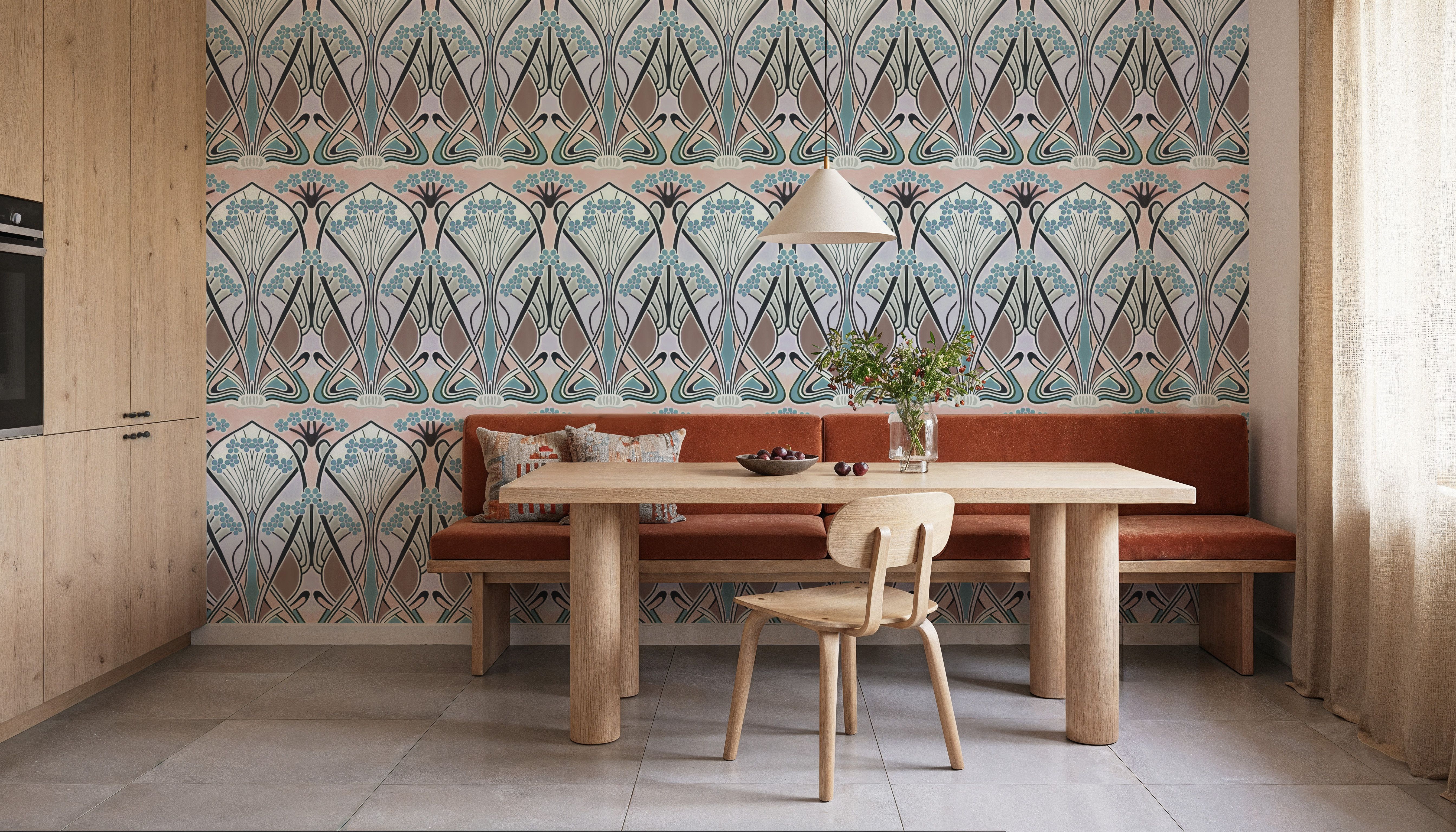 Floral Art Deco Aura, Light Teal