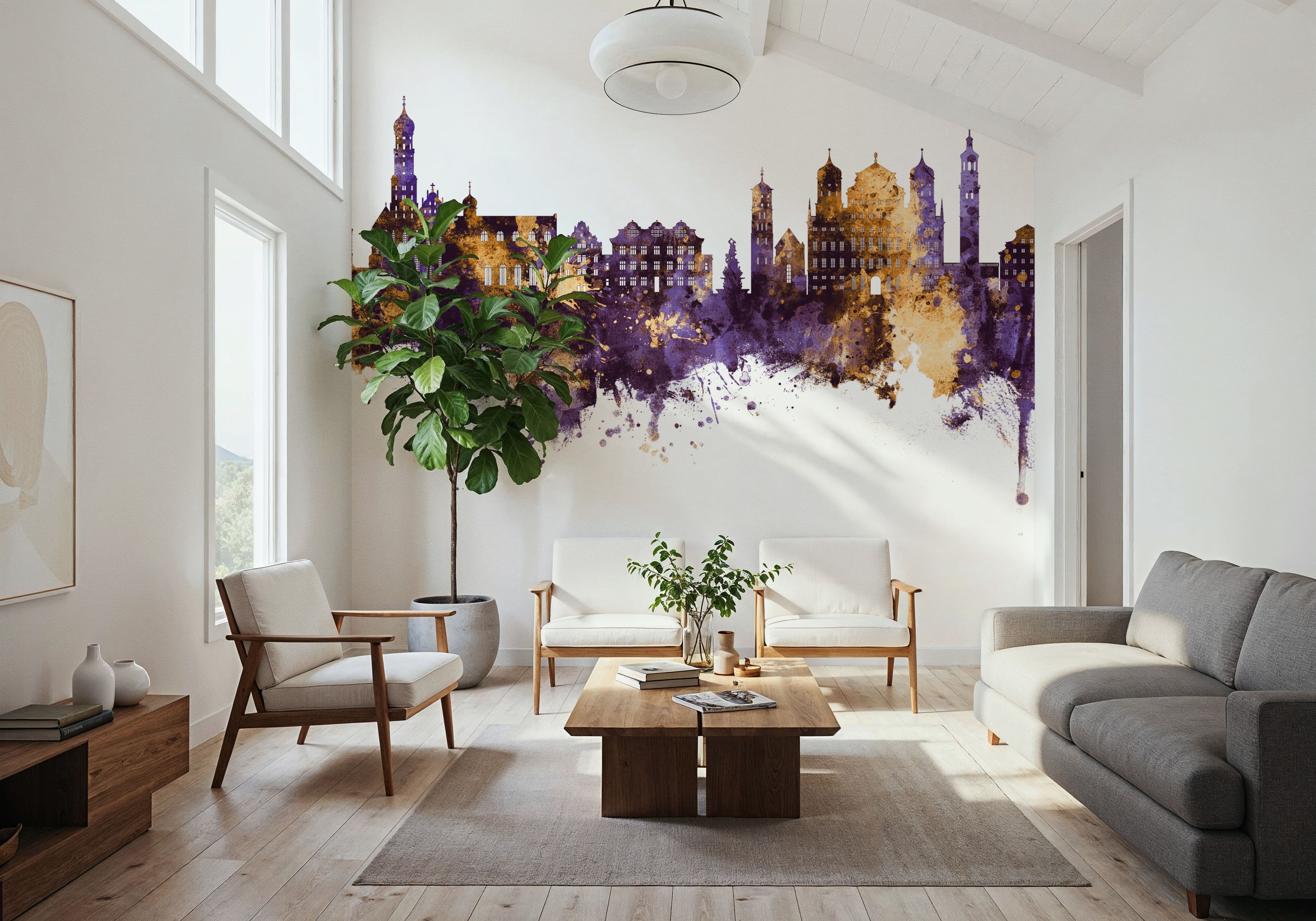 Augsburg Germany Skyline Purple & Gold