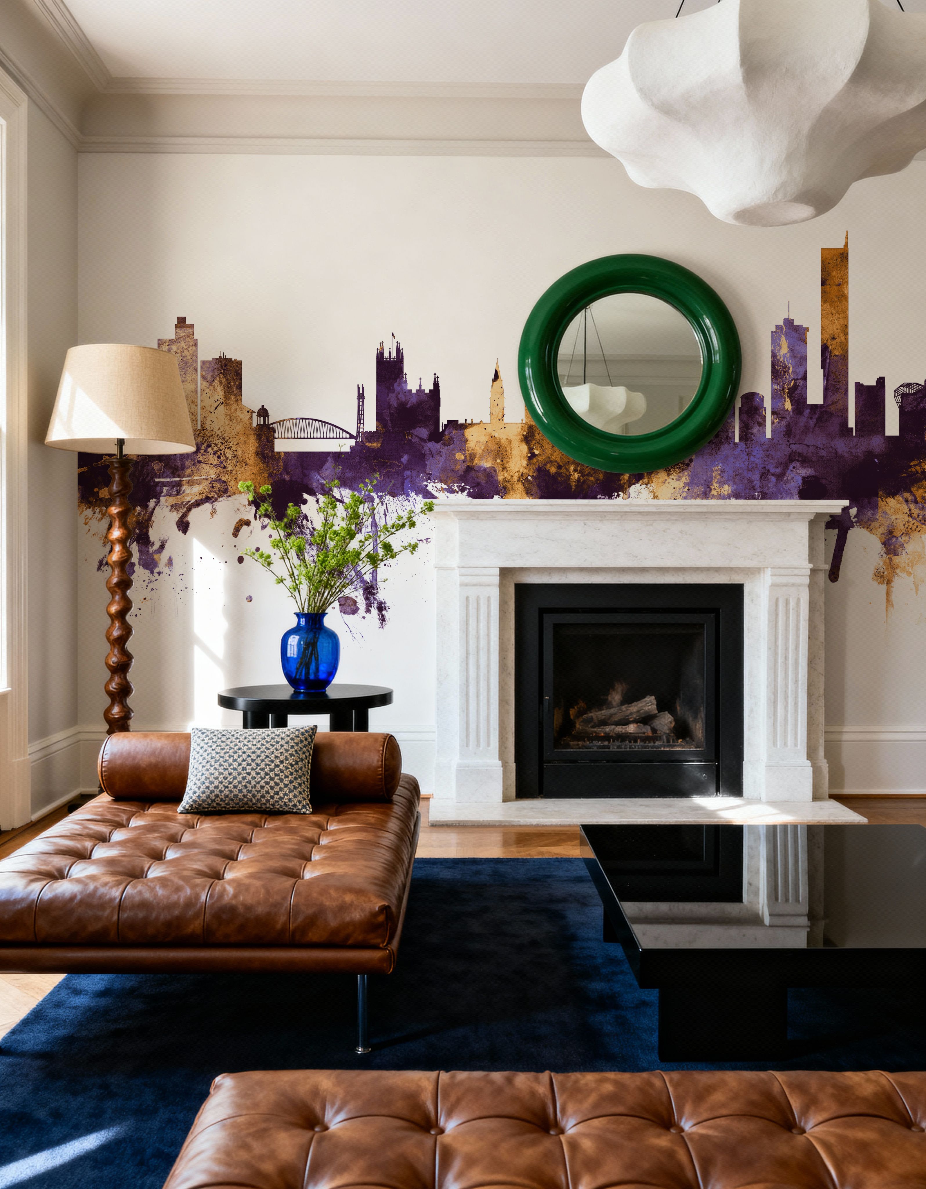 Manchester England Skyline Purple & Gold