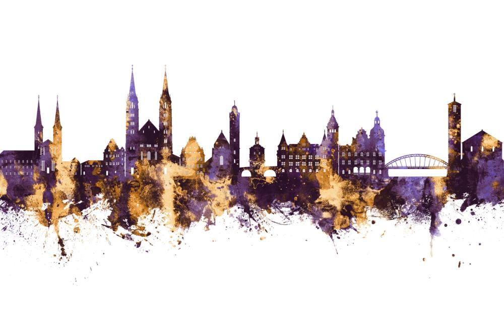 Bamberg Germany Skyline Purple & Gold
