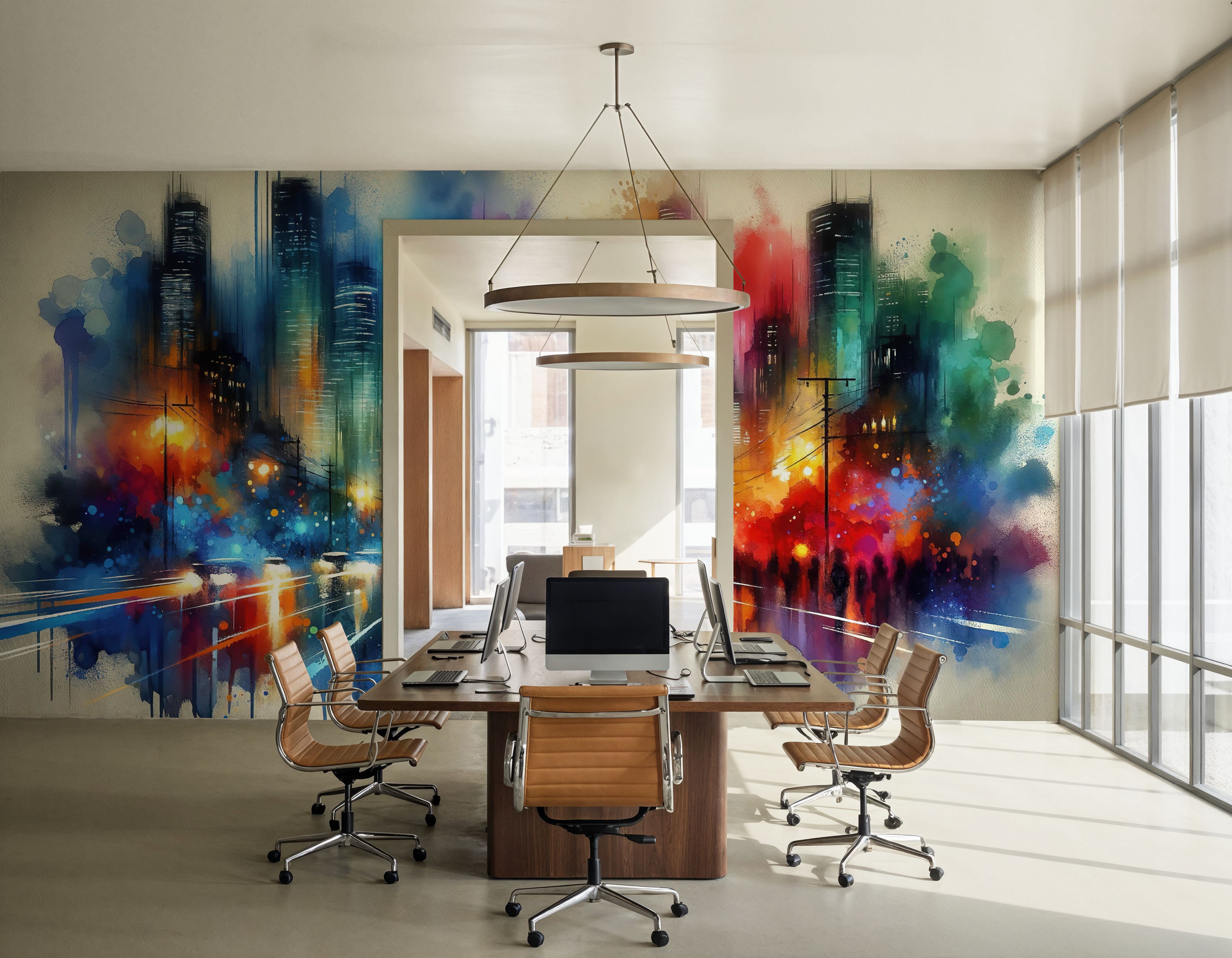 Watercolor Abstract Skyline At Night