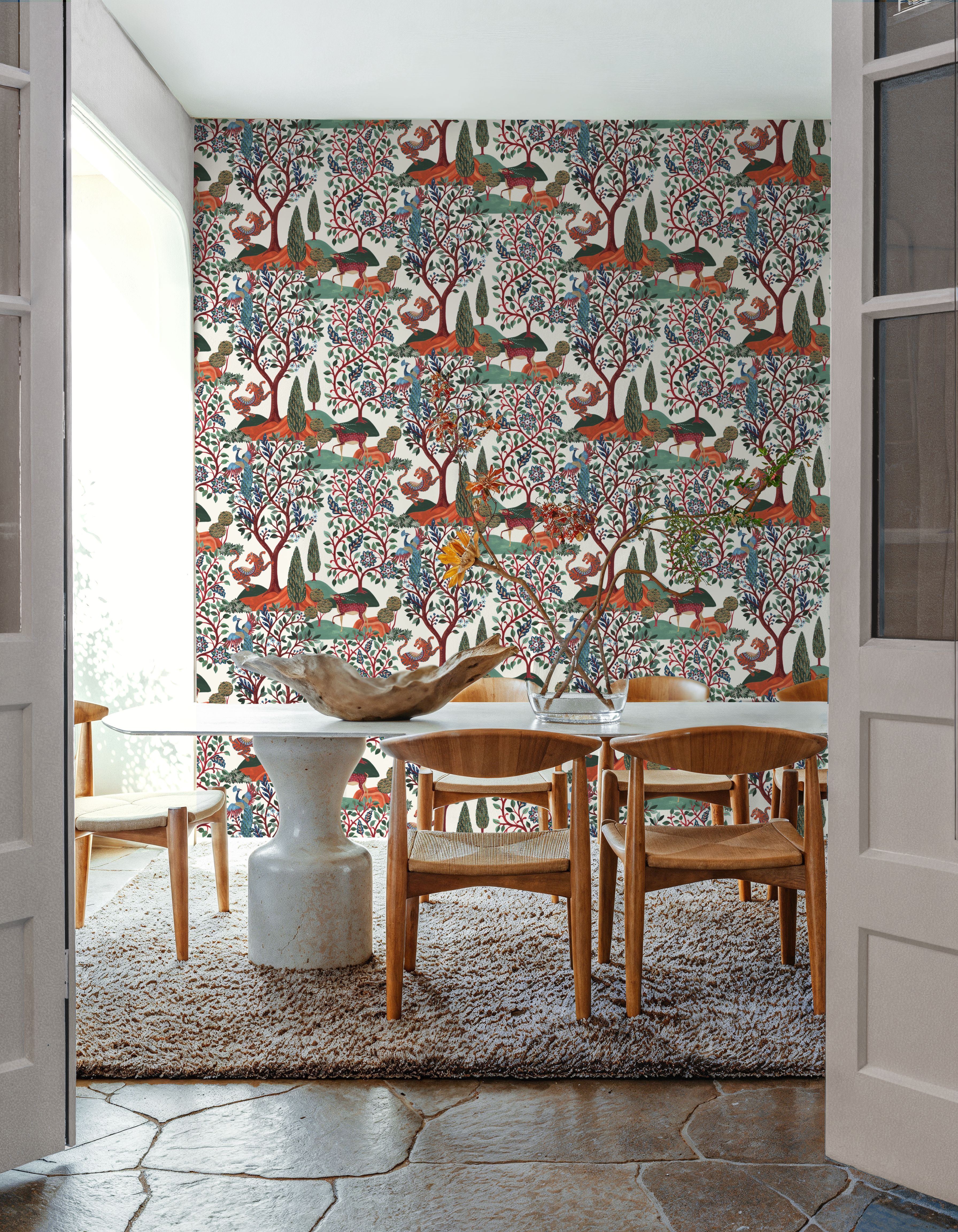 Garden of Myth and Memory Pattern, White, Wallpaper