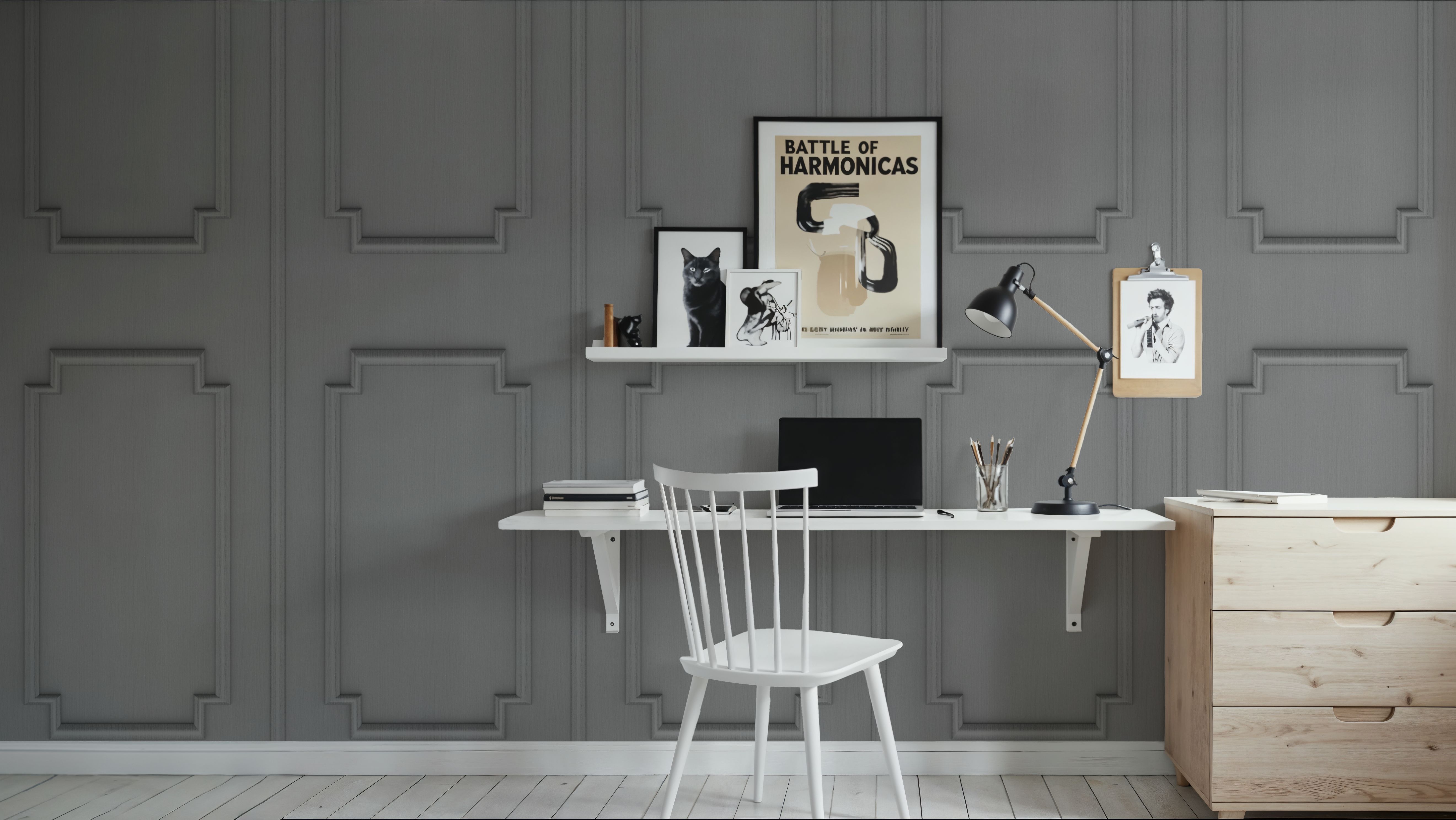 Faux Wall Panel Moulding, Soft Grey