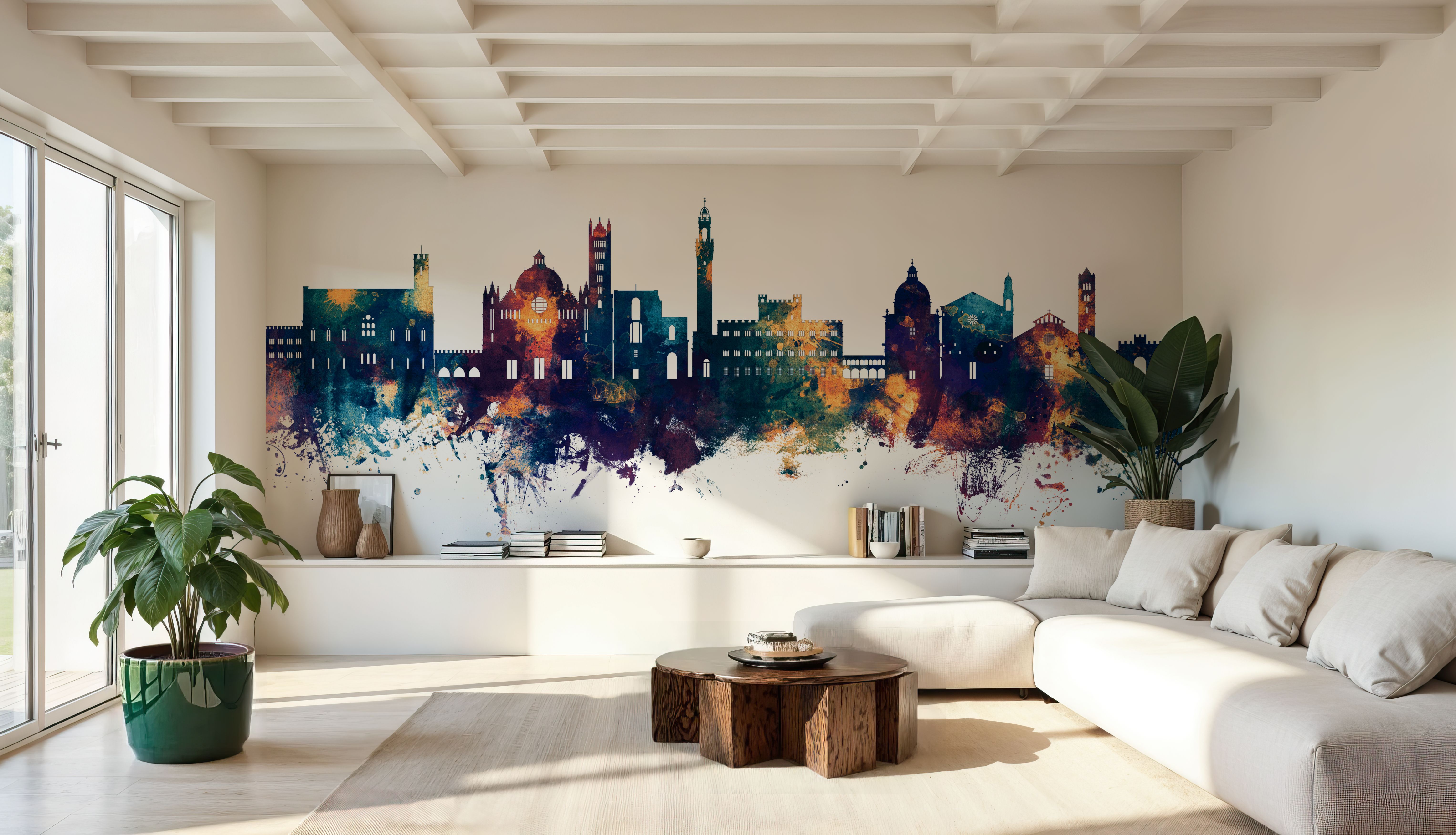 Siena Italy Skyline Blue & Bronze, Wallpaper