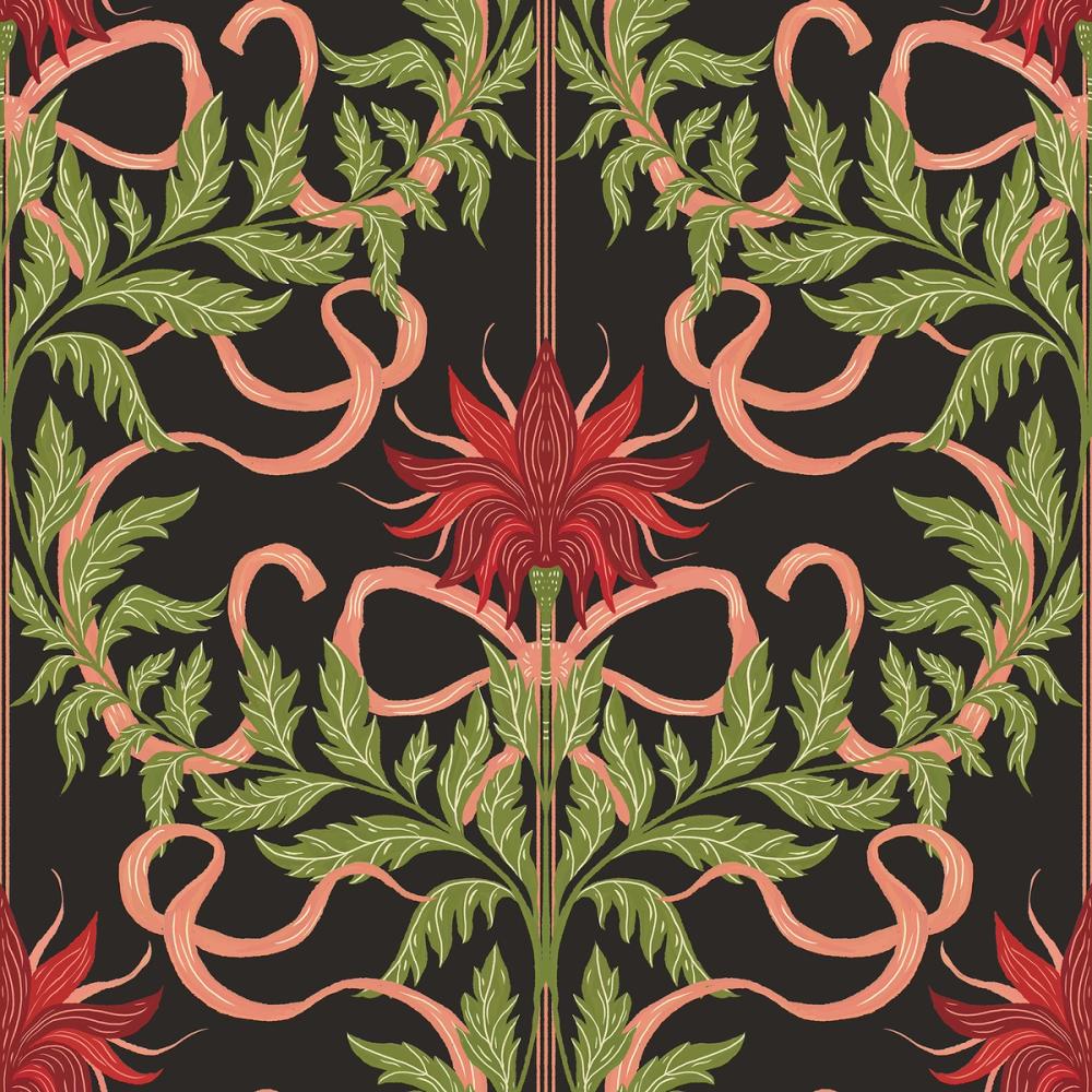 Floral Damask & Bows, Vermilion