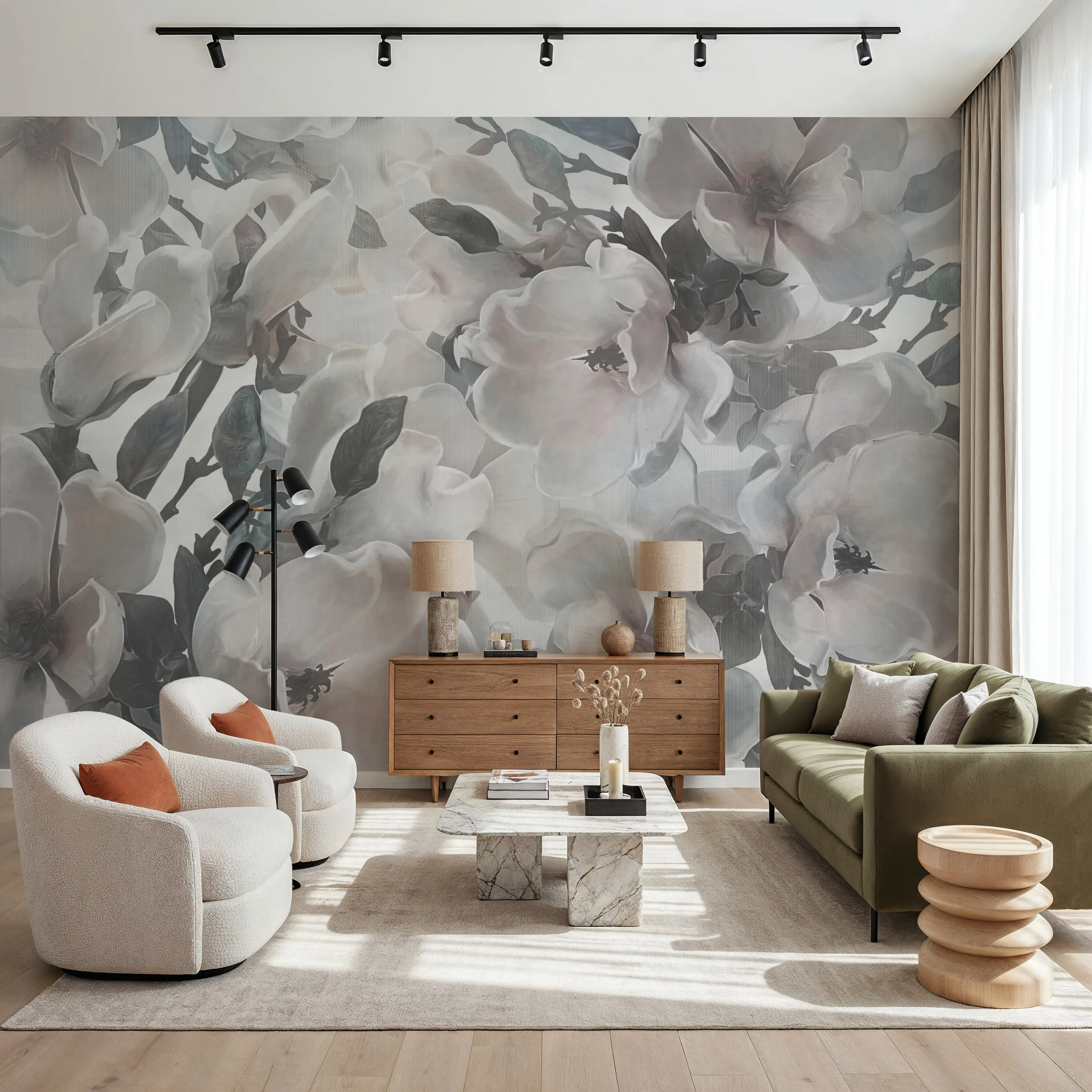 Wall Mural - Dreaming of Magnolias Harmony - Contemporary Nature mural wallpaper - White - Offices - Wallism UK - Peel & Stick or Paste-the-Wall