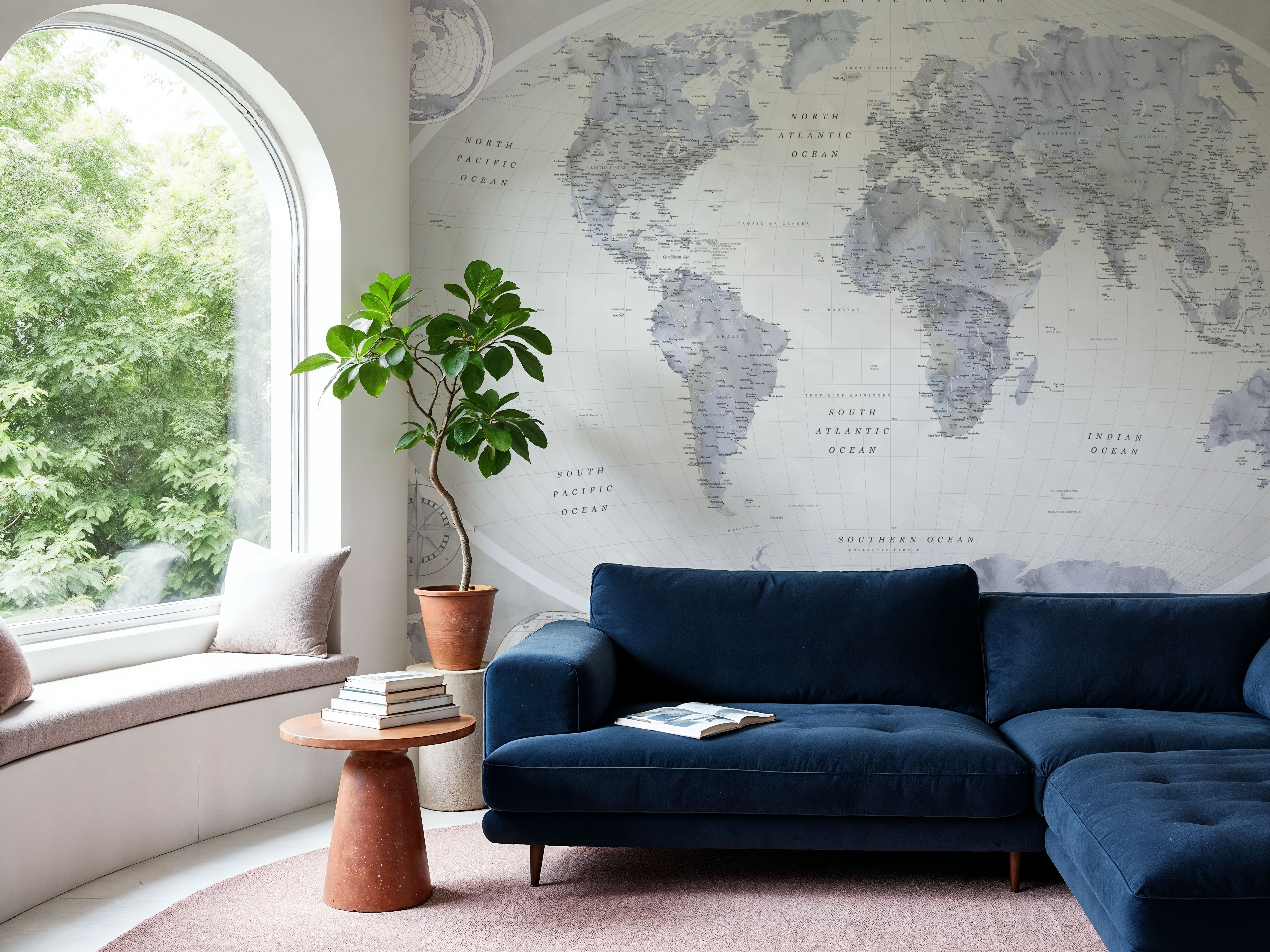 World Map Atlas Blue Gray