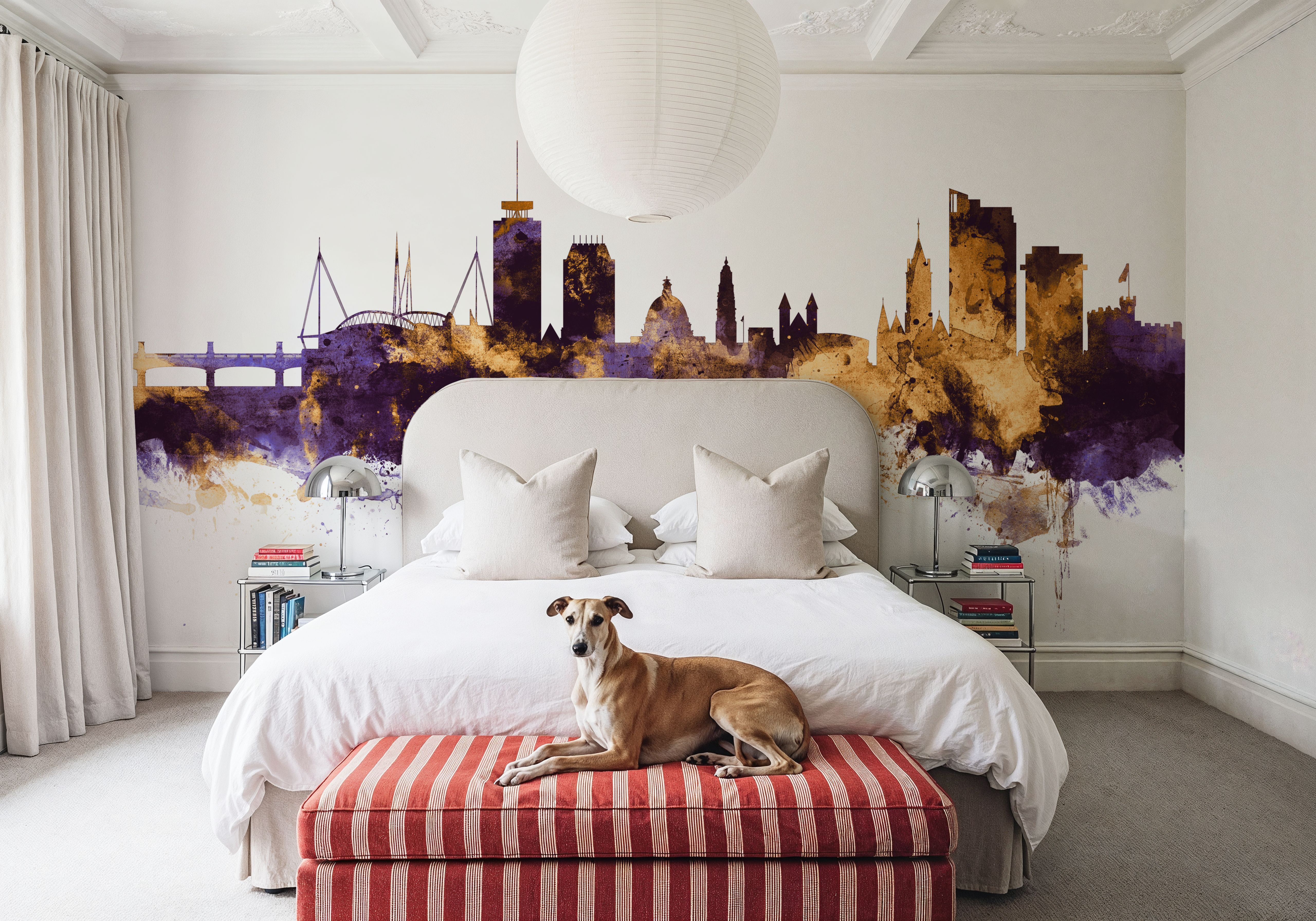 Cardiff Wales Skyline Purple & Gold