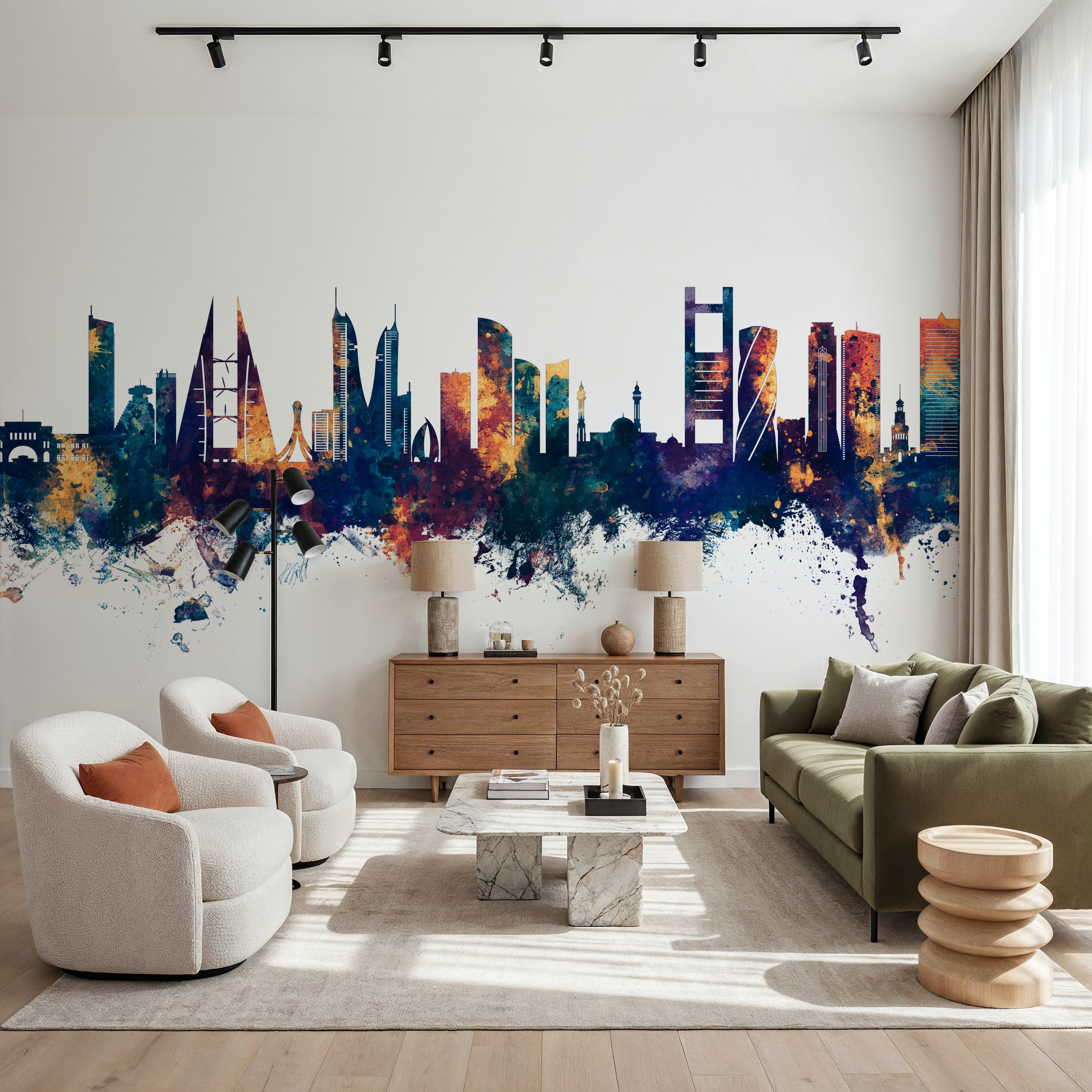 Manama Skyline Blue & Bronze