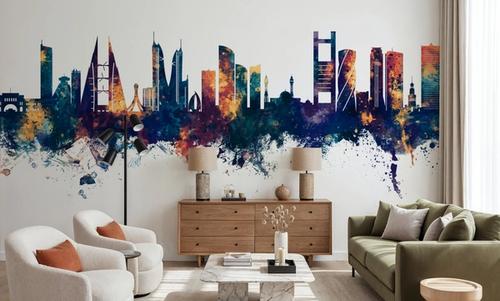 Manama Skyline Blue & Bronze