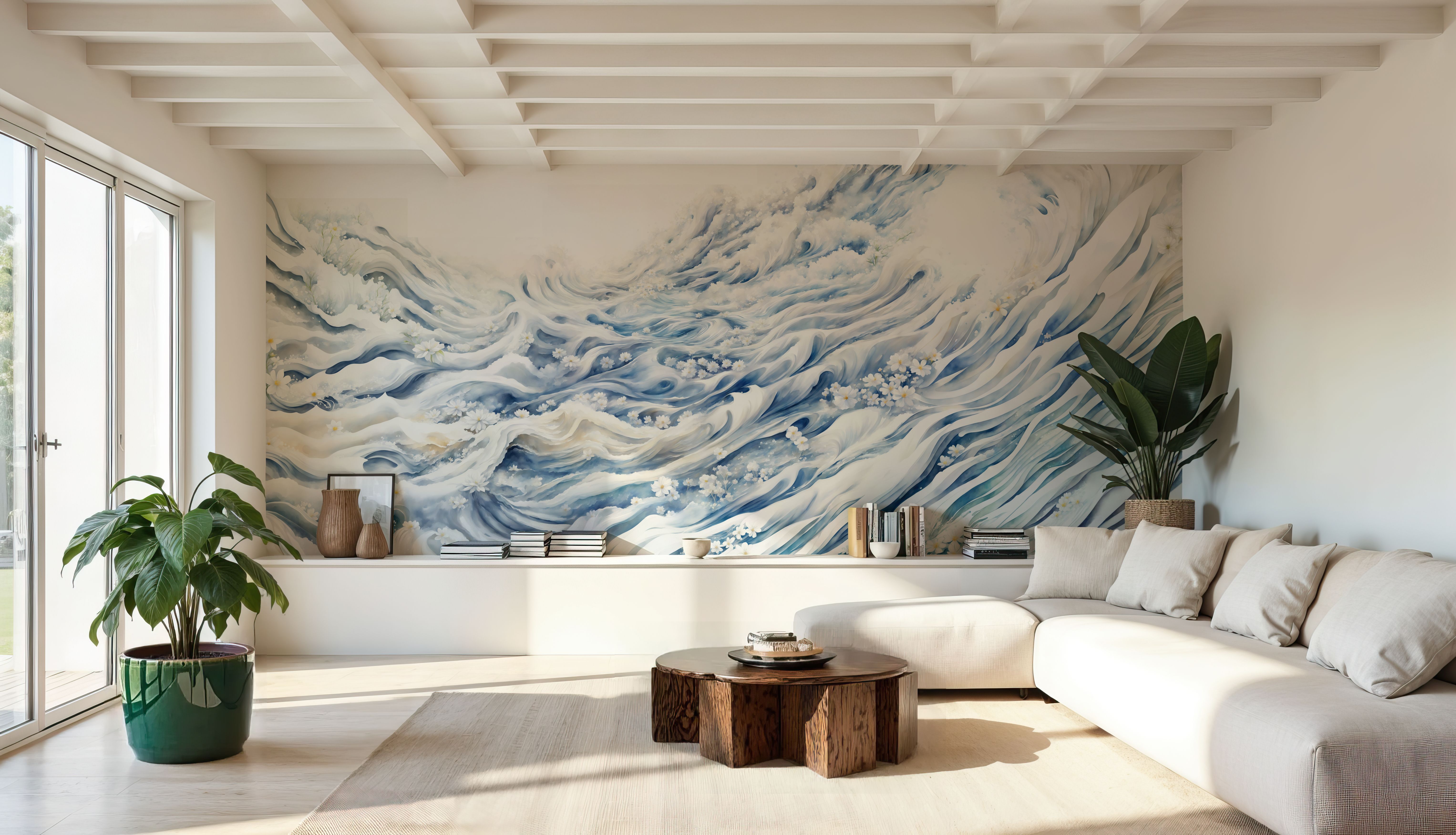 Romantic Waves Blue, Wallpaper