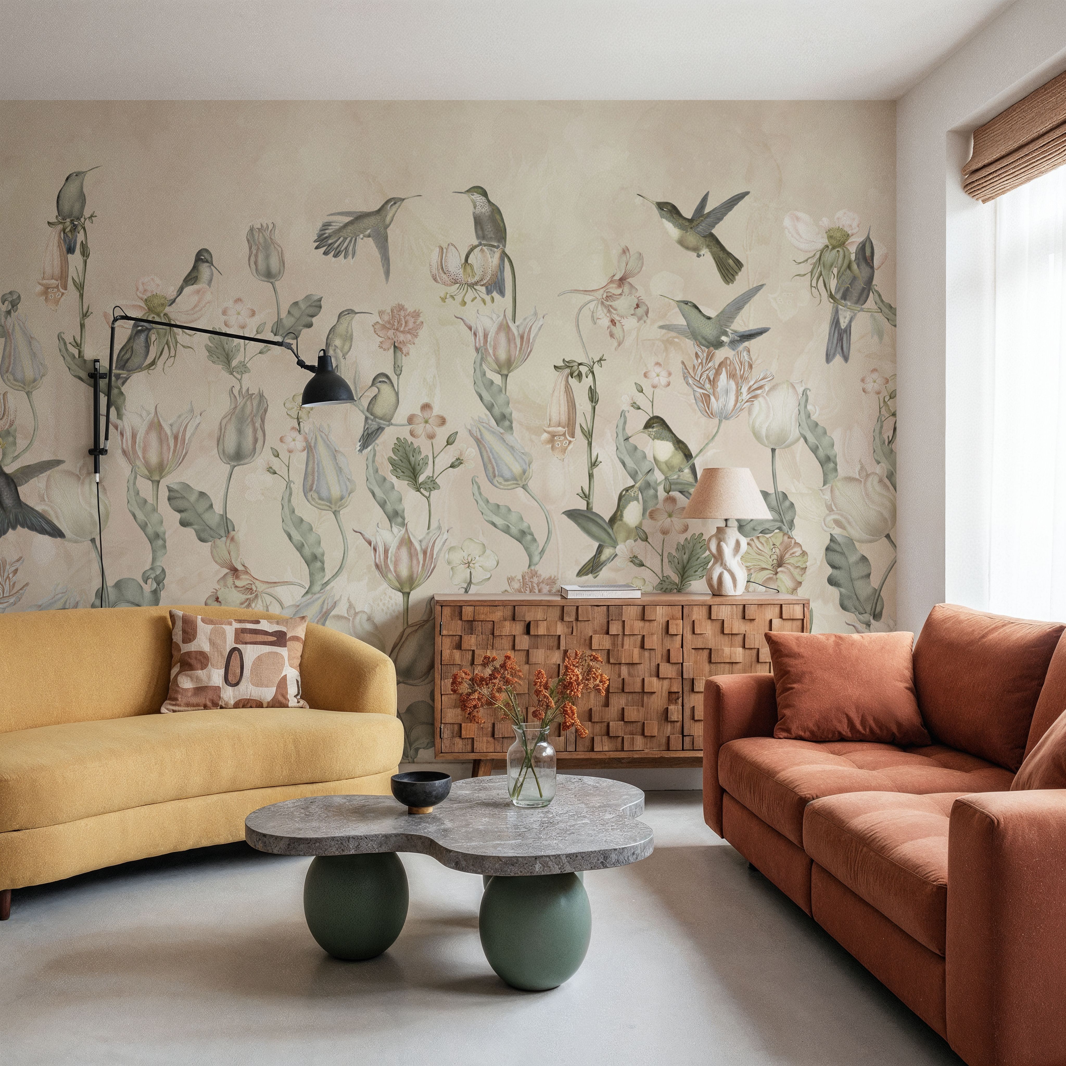 Tulips & Birds, Beige