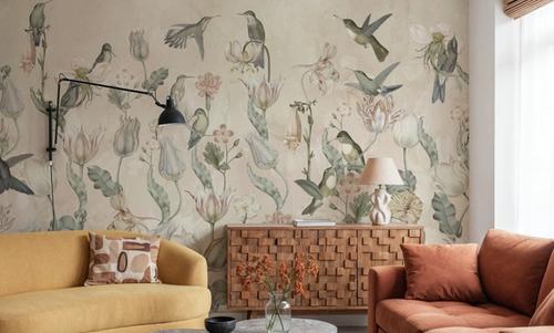 Tulips & Birds, Beige