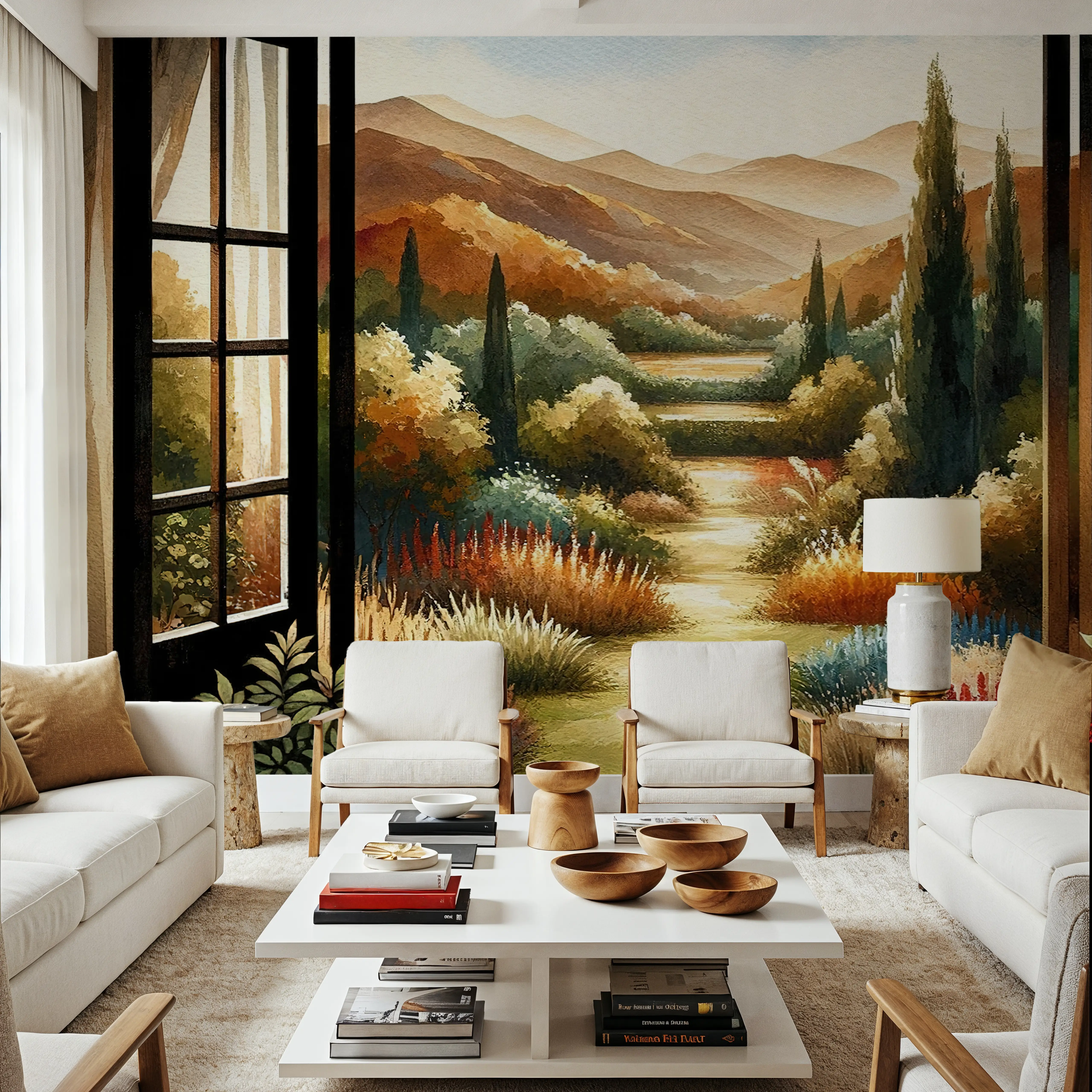 Wall Mural - Full Window View - Floral Landscapes mural wallpaper - Green - Offices - Wallism UK - Peel & Stick or Paste-the-Wall