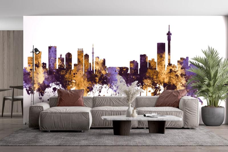 Johannesburg South Africa Skyline Purple & Gold premium wallpaper mural ...
