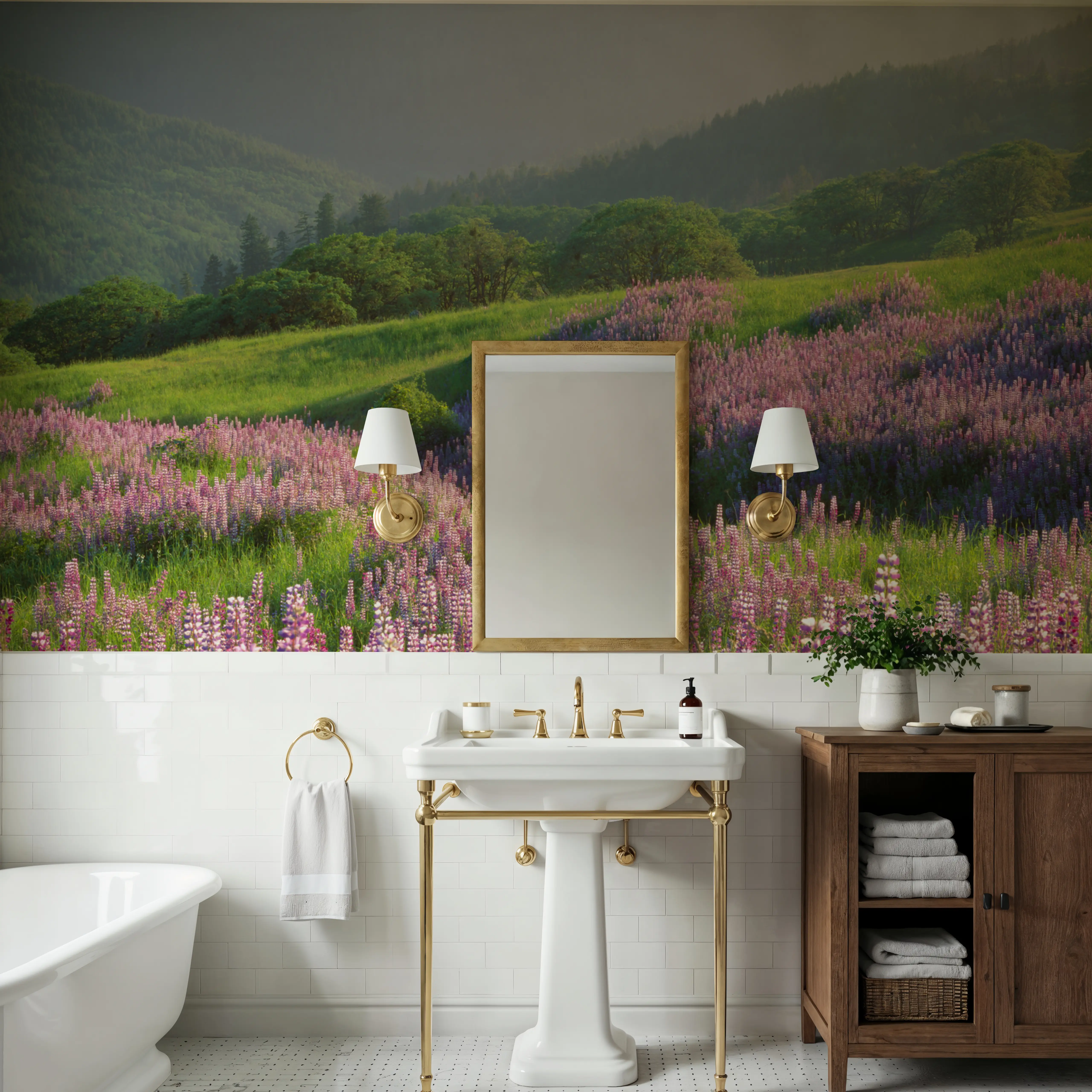 Papier Peint Panoramique - Spring Yellowstone - Floral Paysages - Vert - Chambre - Wallism Belgique - Encollage au mur ou Autocollant