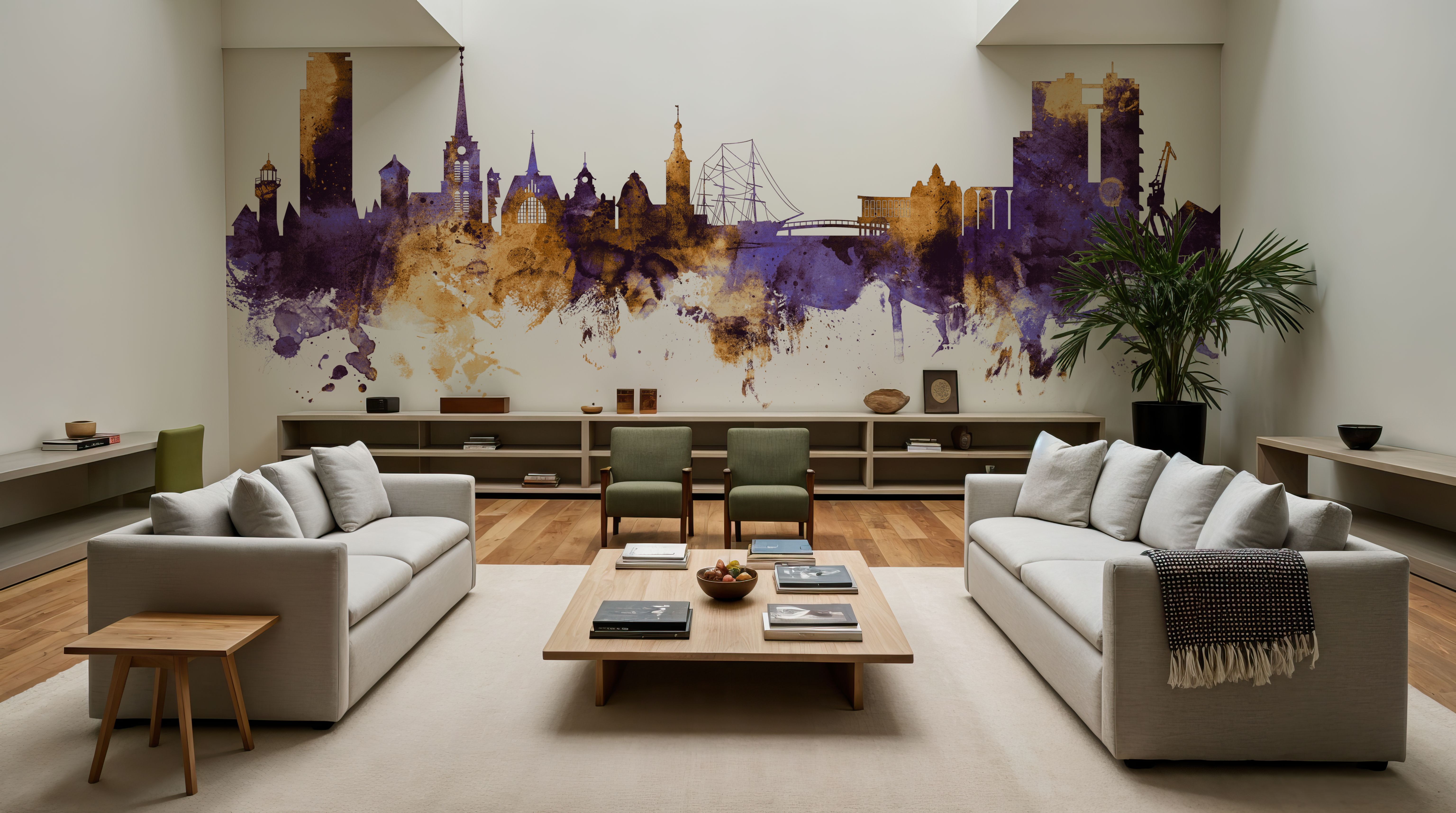 Halmstad Sweden Skyline Purple & Gold, Tapeten