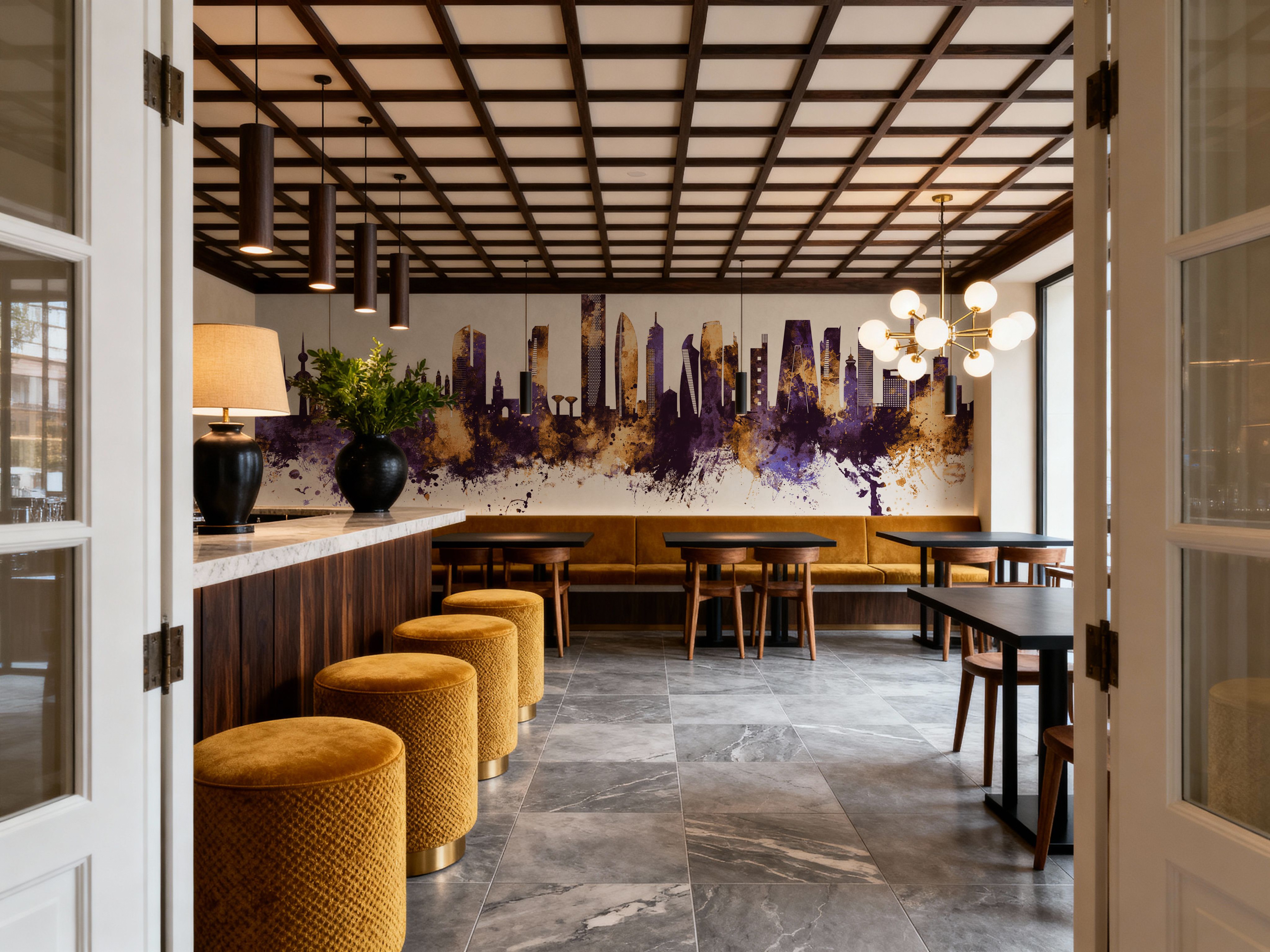 Kuwait City Skyline Purple & Gold