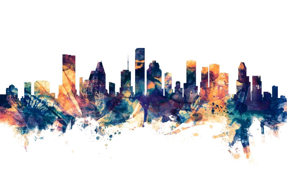 Houston Skyline Blue & Bronze