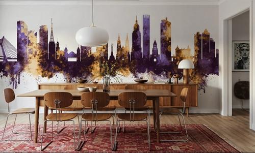 São Paulo Brazil Skyline Purple & Gold