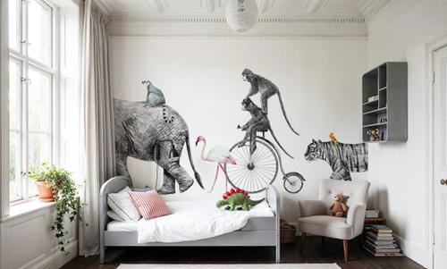 Fun Illustration of Elephant, Tiger & Monkeys on a Walk