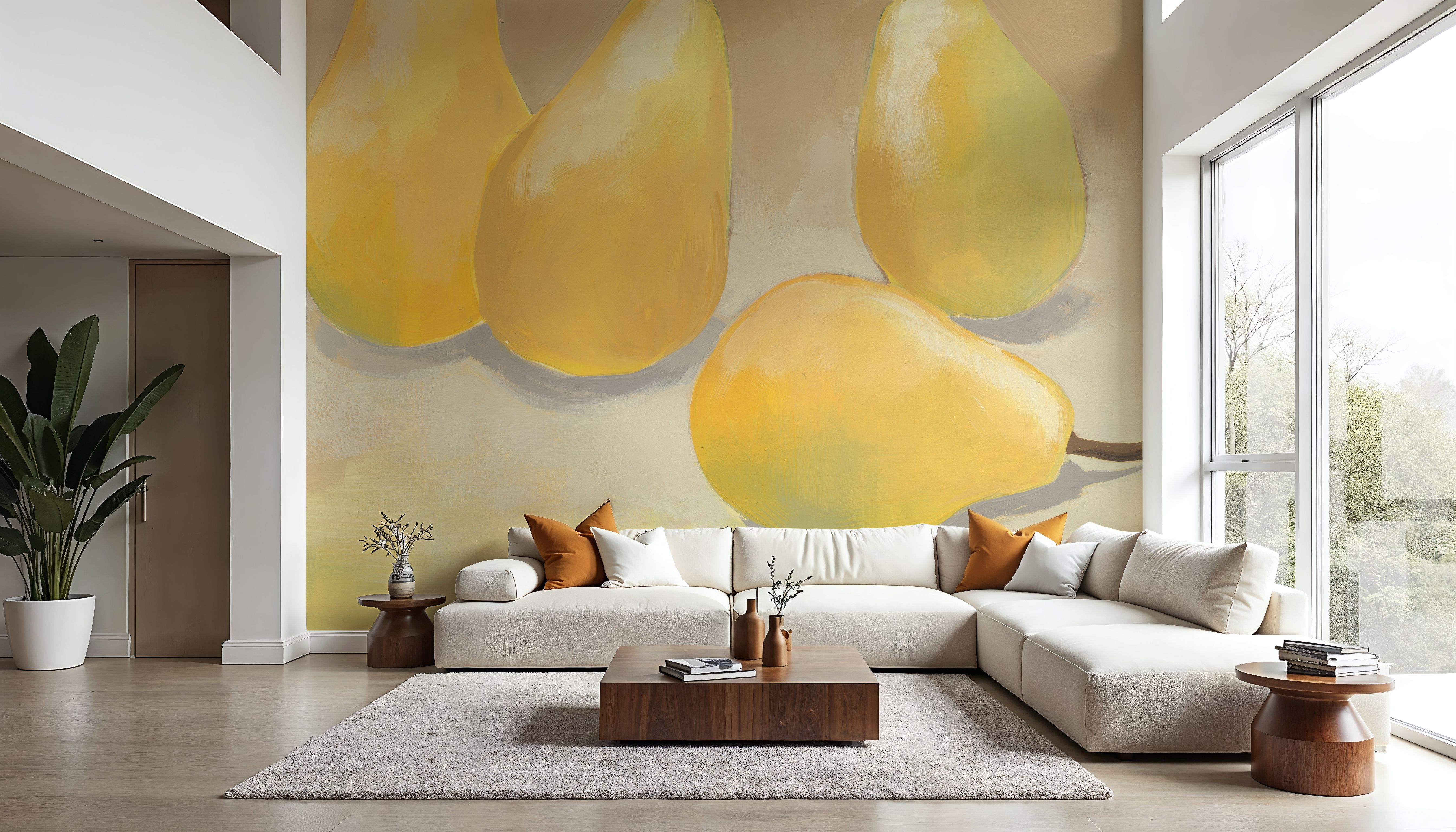 Wall Mural - Pears III - Floral Nature mural wallpaper - Yellow - Bedroom - Wallism US - Premium, Textured or Peel & Stick