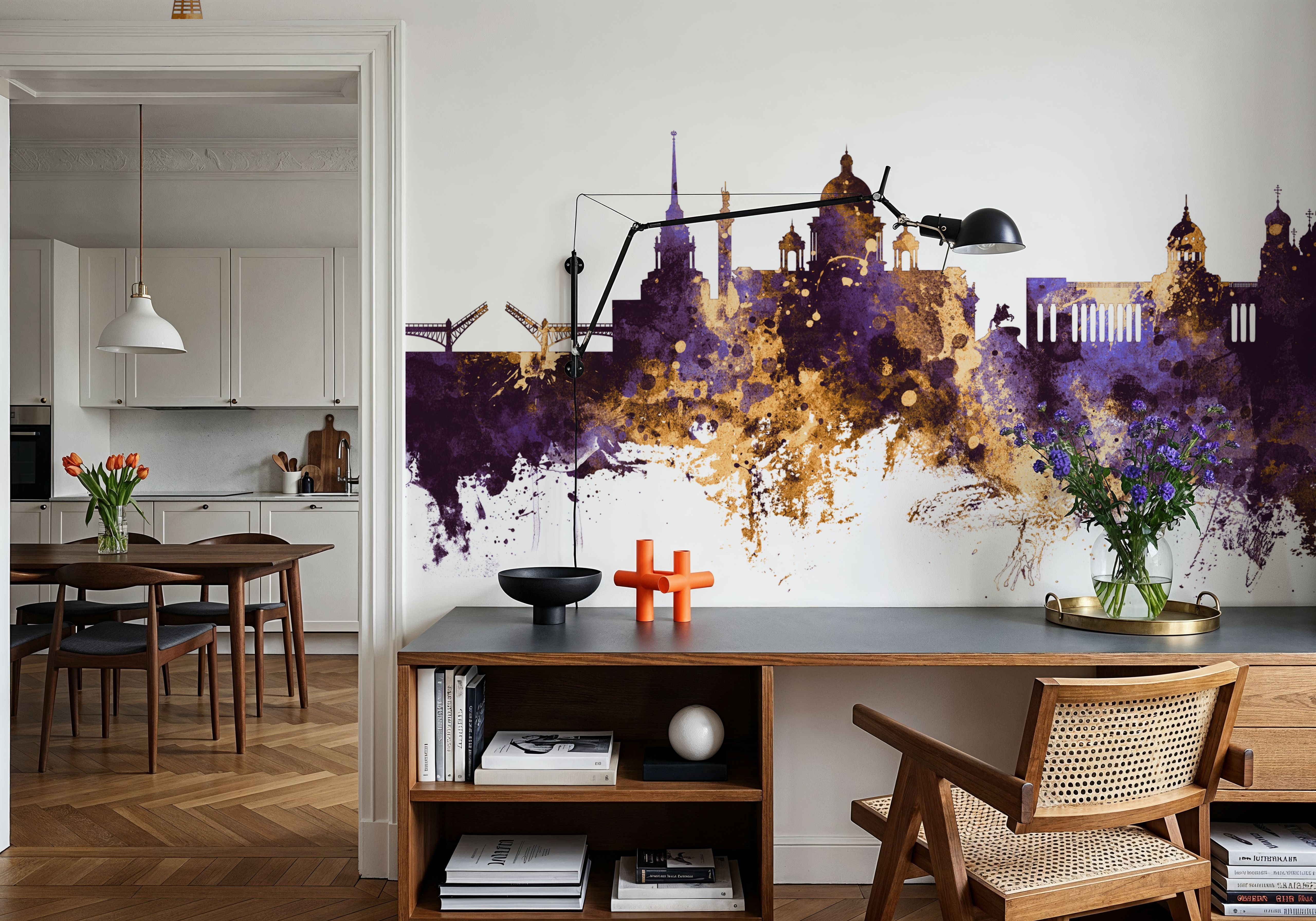 St Petersbug Russia Skyline Purple & Gold