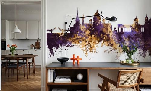 St Petersbug Russia Skyline Purple & Gold