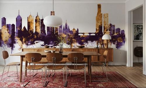 Melbourne Australia Skyline Purple & Gold