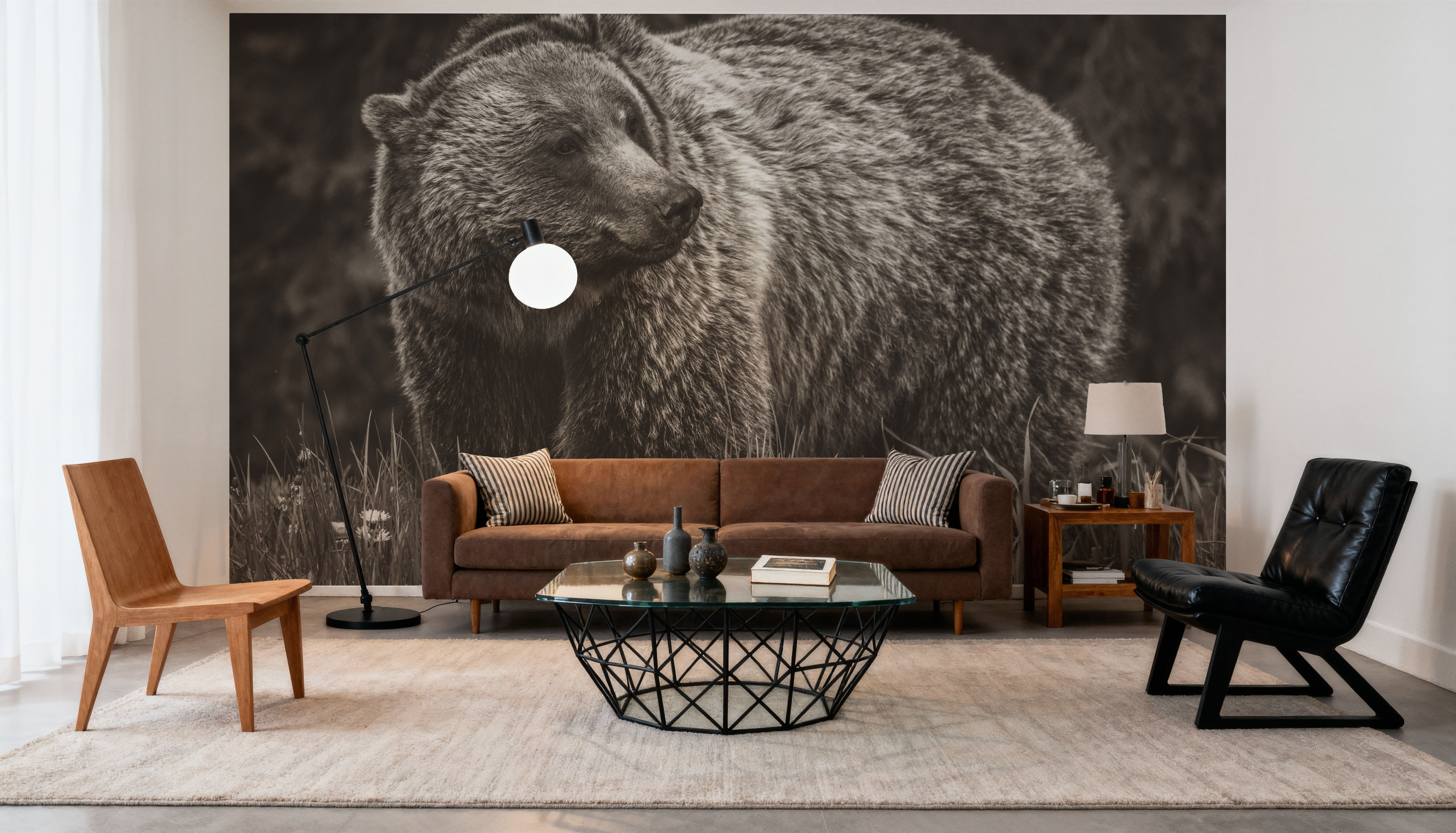 British Columbia Grizzly in a Field BW