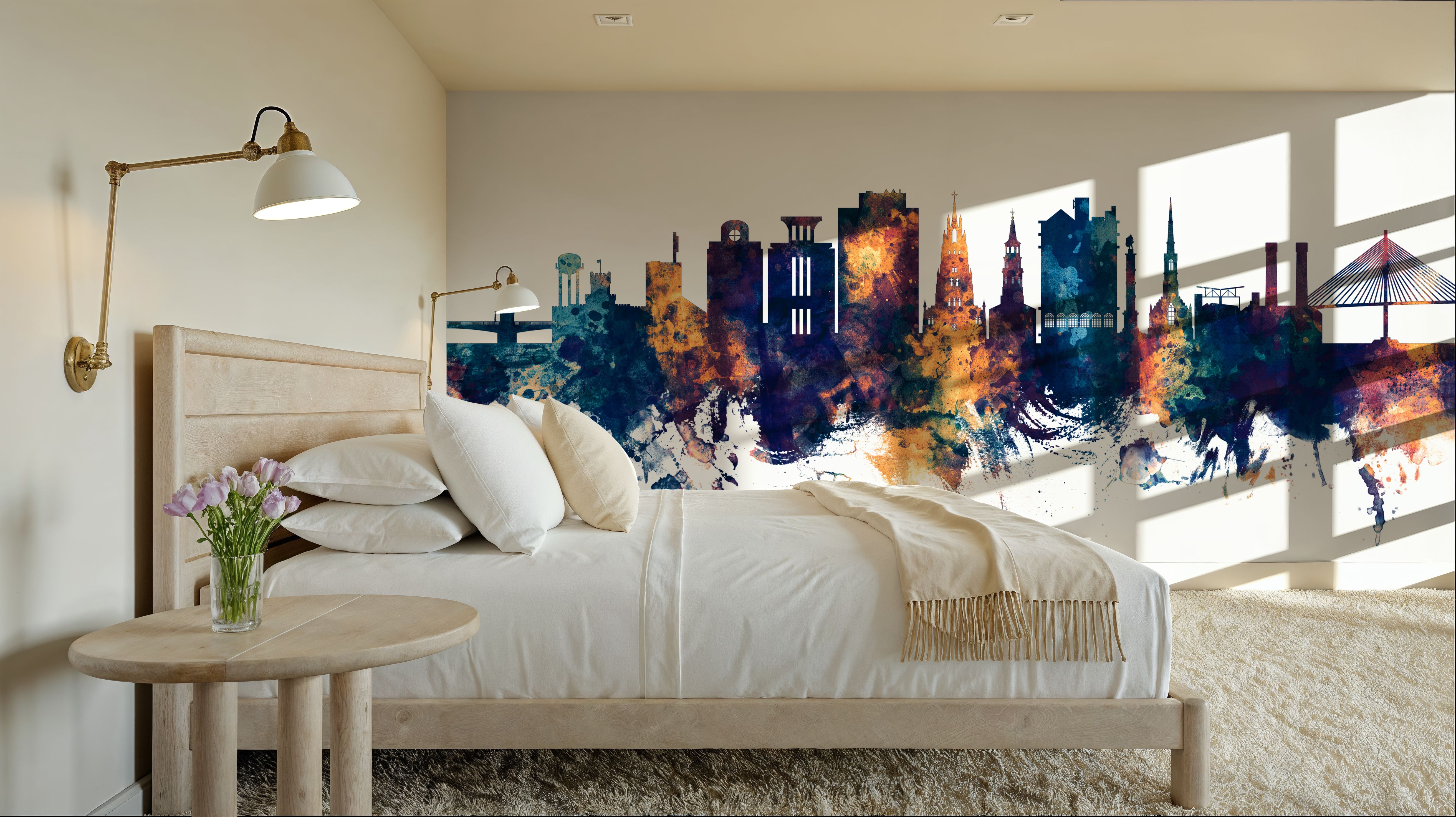 Charleston South Carolina Skyline Blue & Bronze, Wallpaper
