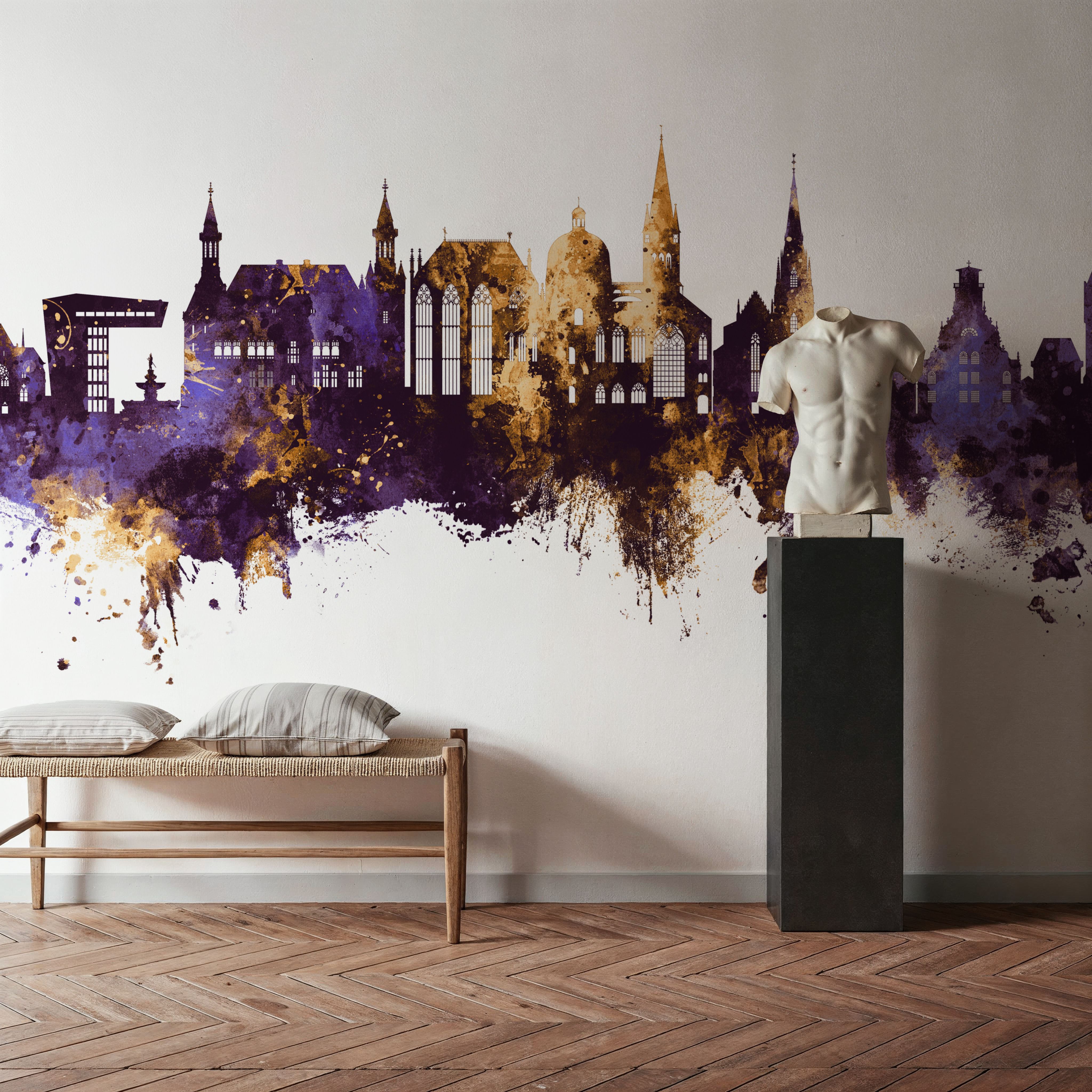 Aachen Germany Skyline Purple & Gold