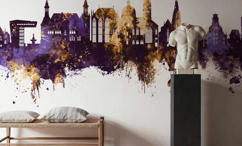 Aachen Germany Skyline Purple & Gold