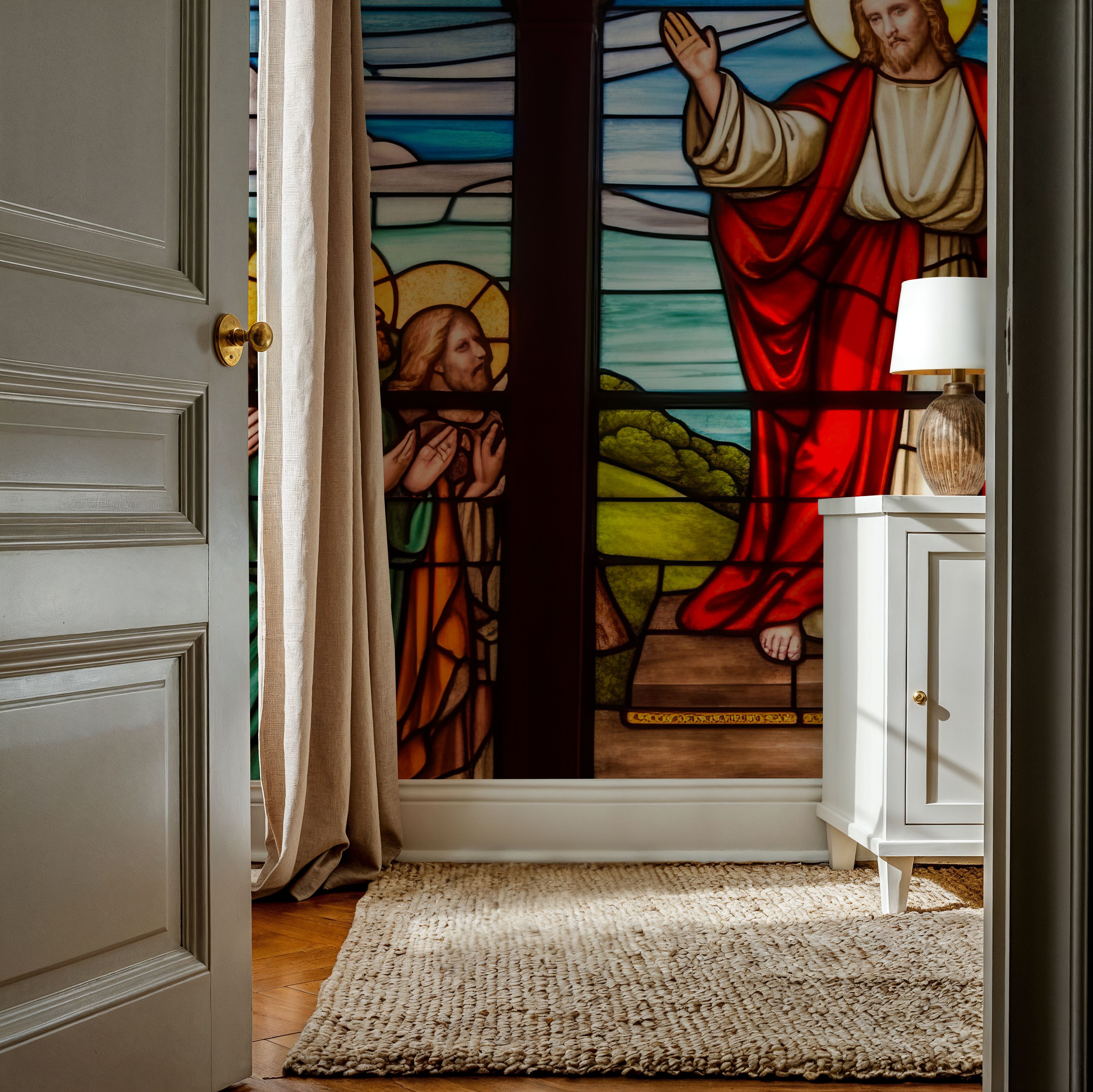 Wall Mural - Cathedral Glass - Folk mural wallpaper - Red - Offices - Wallism US - Premium, Textured or Peel & Stick