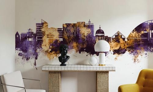 Milton Keynes England Skyline Purple & Gold