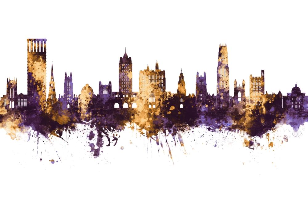 New Haven Connecticut Skyline Purlpe & Gold