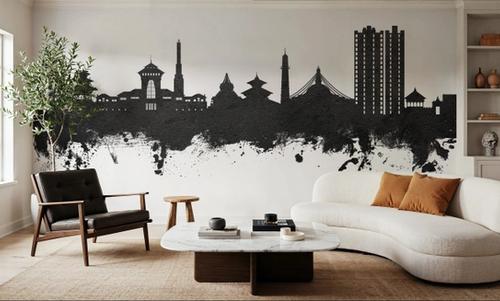 Kathmandu Nepal Skyline Black & White