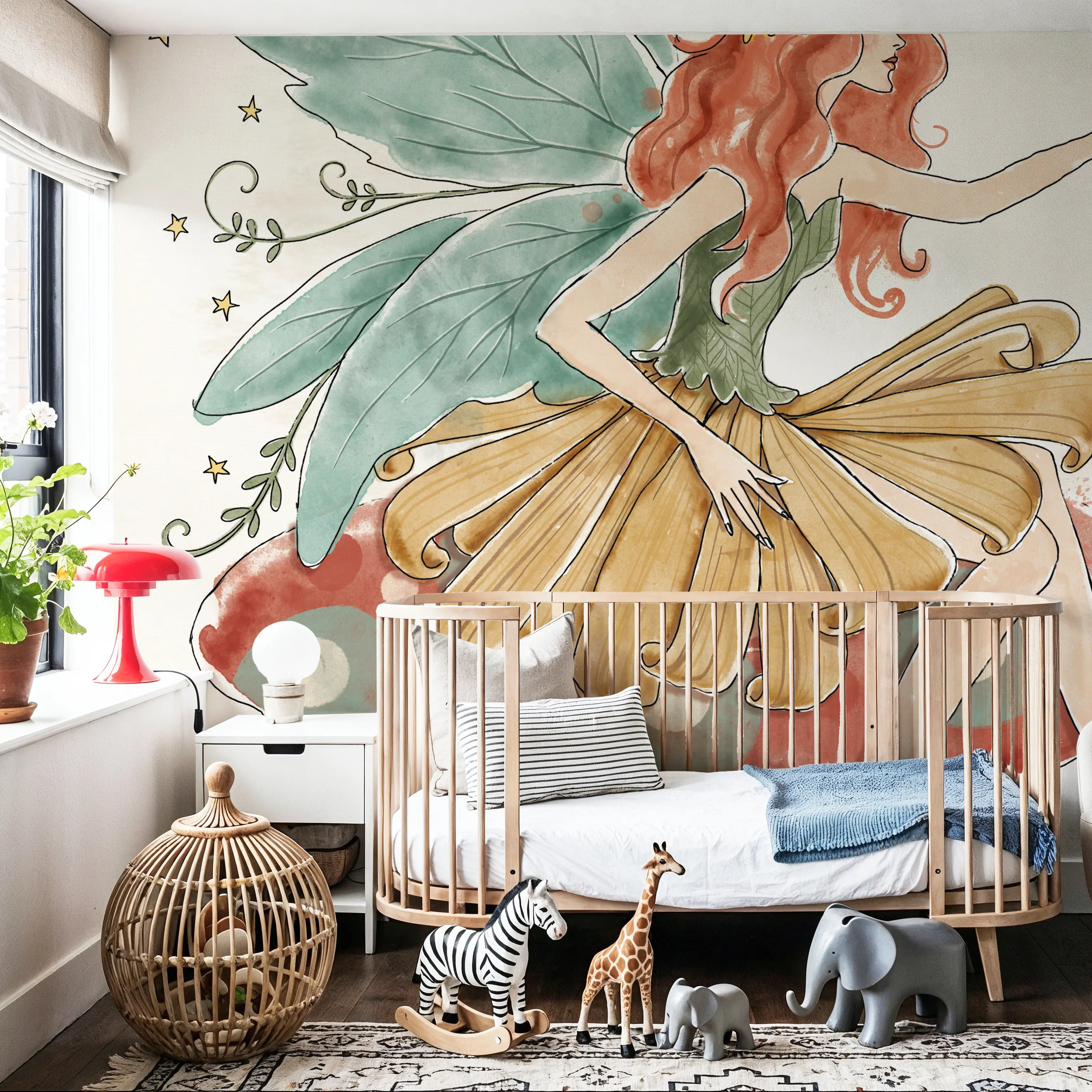 Wall Mural - Garden Fairies III - Contemporary Fantasy mural wallpaper - White - Kids' Room - Wallism Ireland - Peel & Stick or Paste-the-Wall