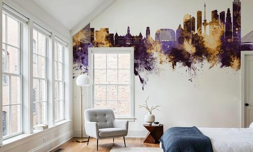 Rotterdam The Netherands Skyline Purple & Gold