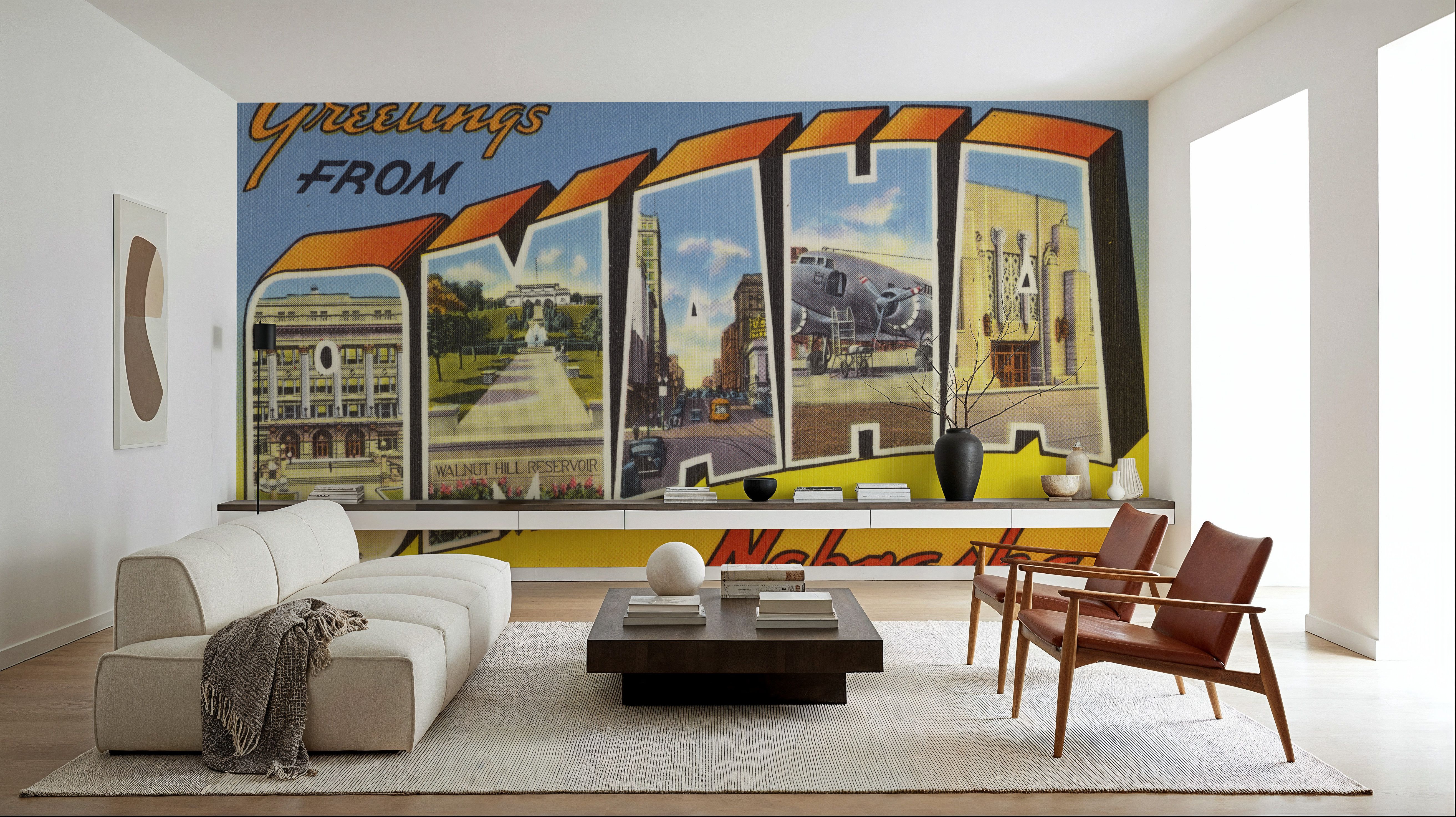 Greetings from Omaha - Screenprint Postcard, Wallpaper