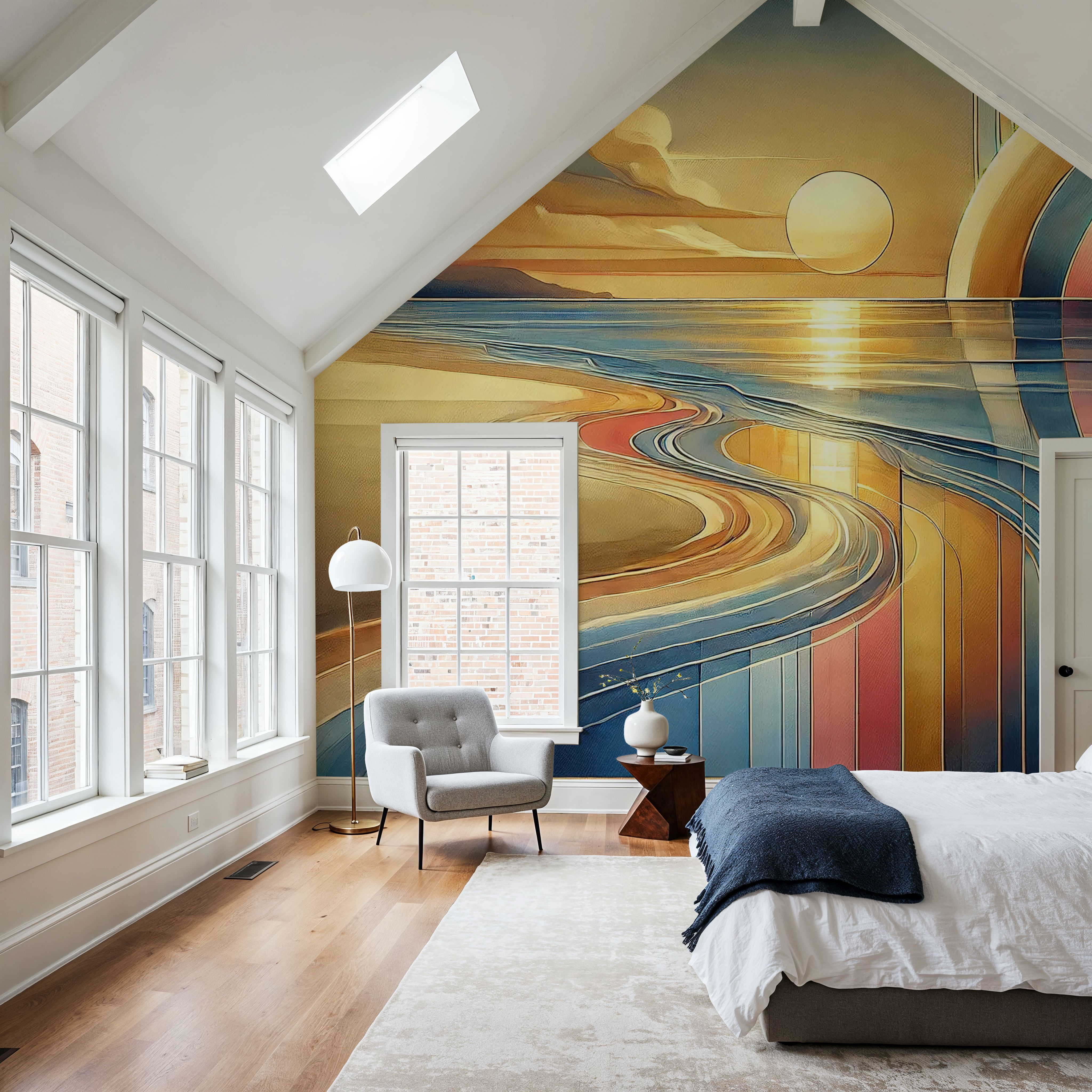 Sundown Serenity Scene in Art Deco