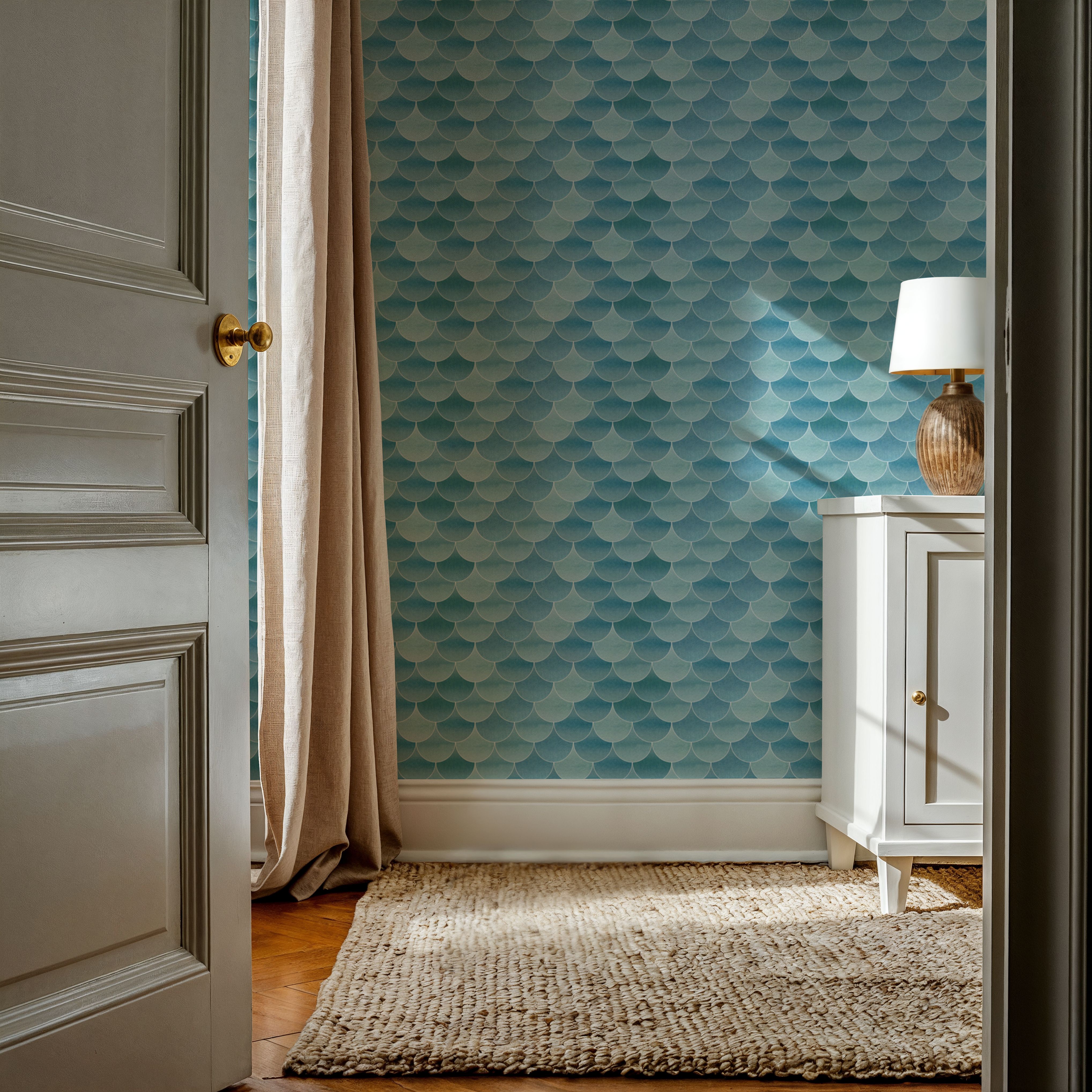 Teal Scallops, Wallpaper