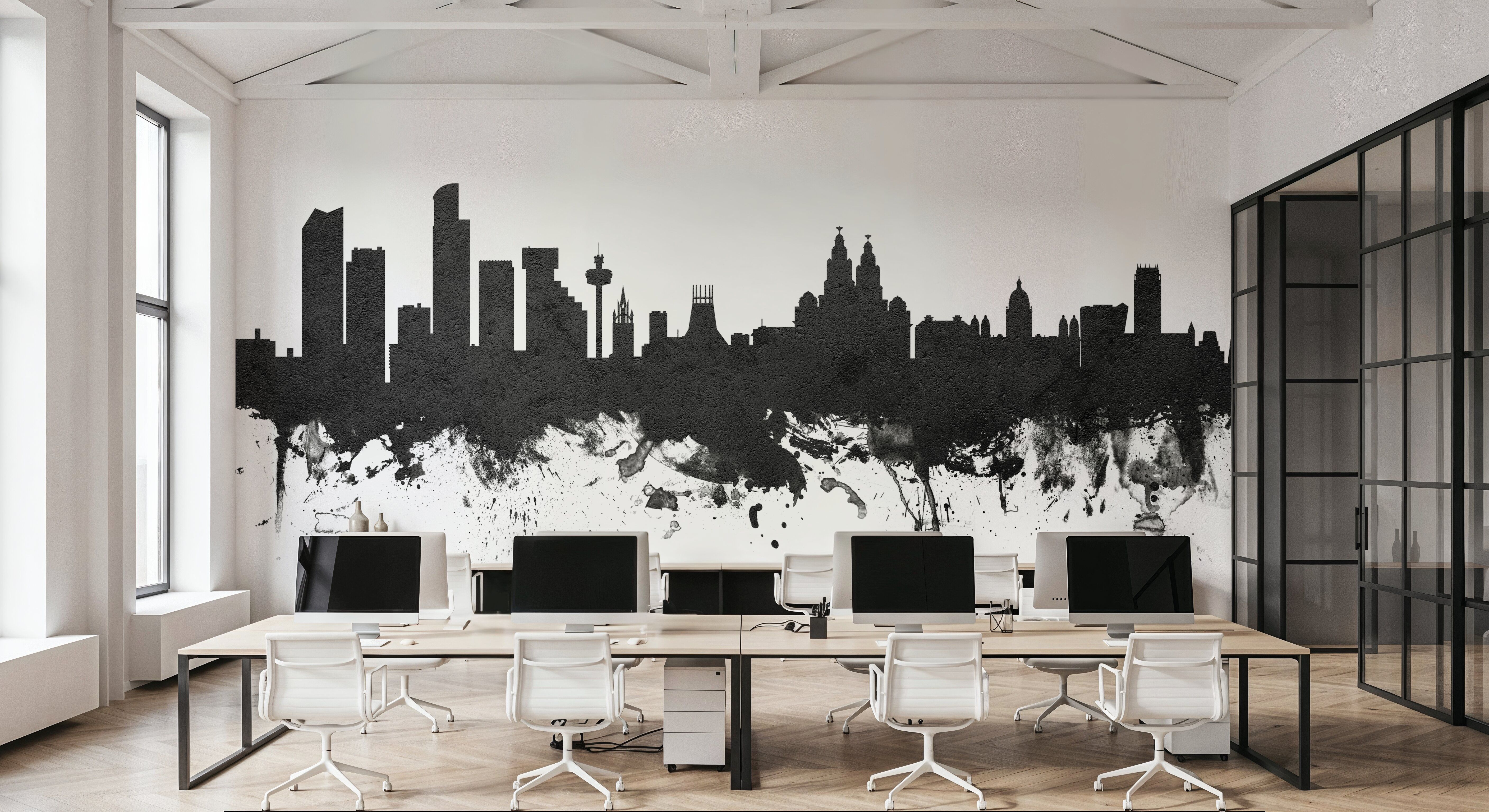 Liverpool England Skyline Black & White