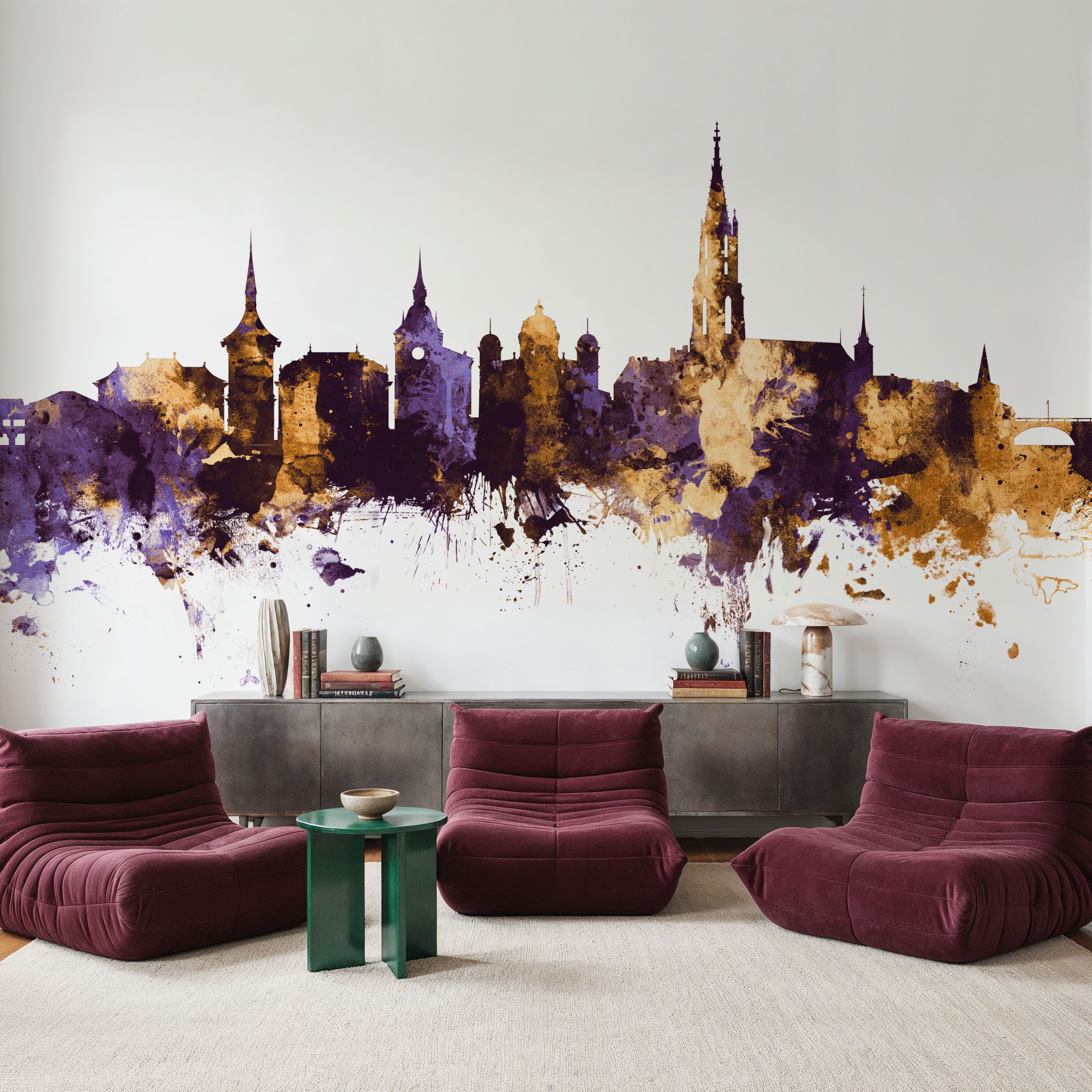 Bern Switzerland Skyline Purple & Gold